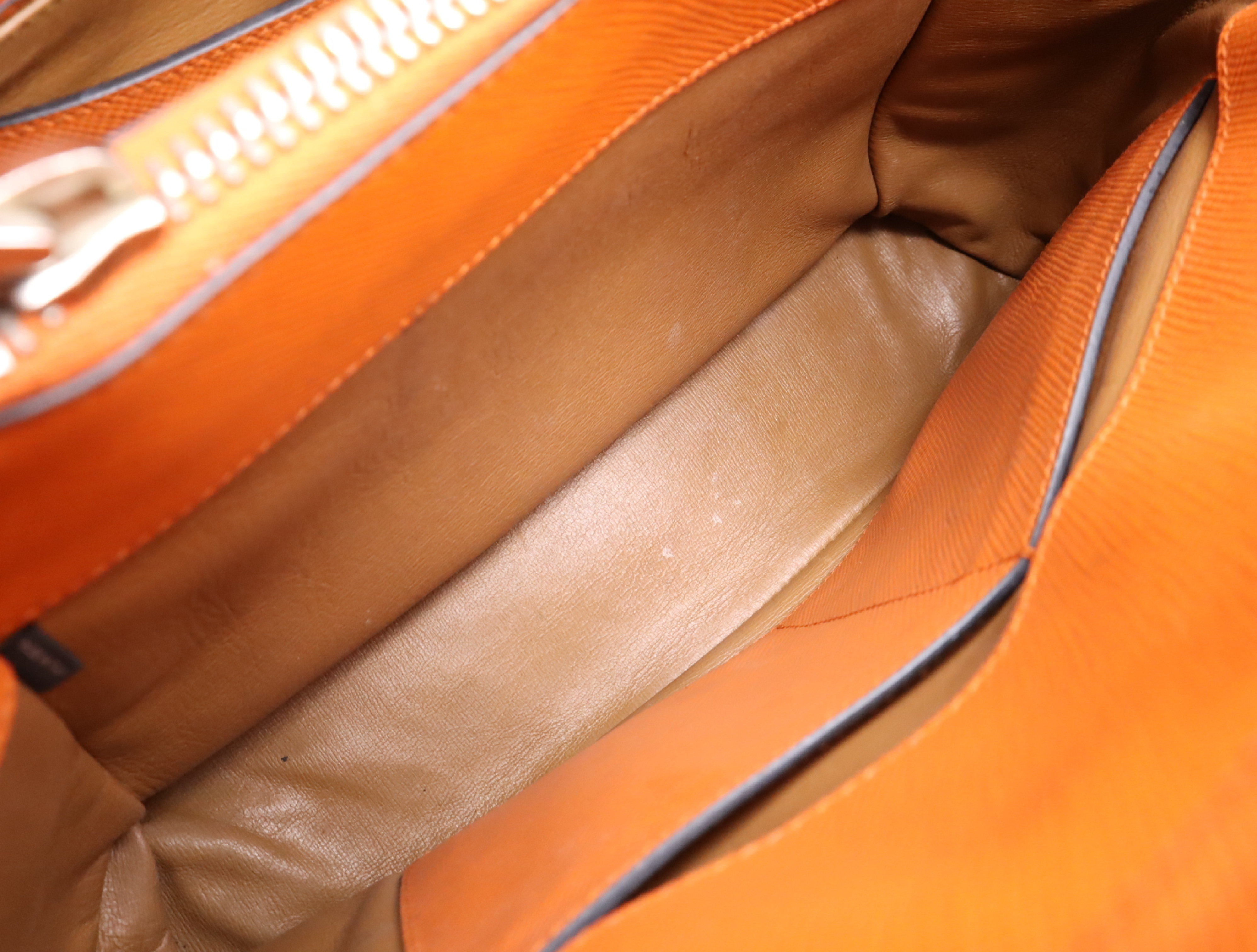 Leather Turnlock Handbag, Orange, Silver Hardware, with Name Tag — view 14