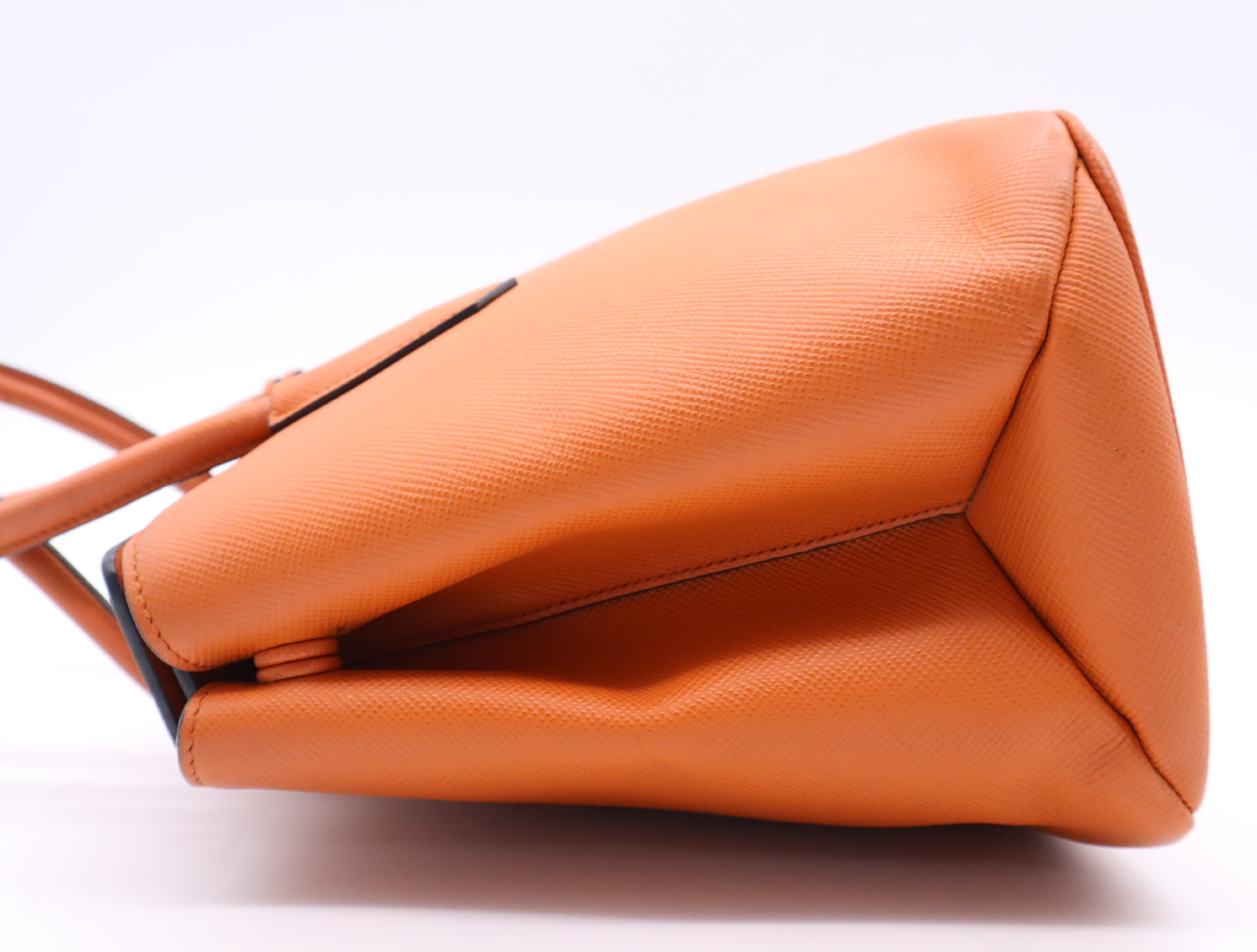 Leather Turnlock Handbag, Orange, Silver Hardware, with Name Tag — view 3
