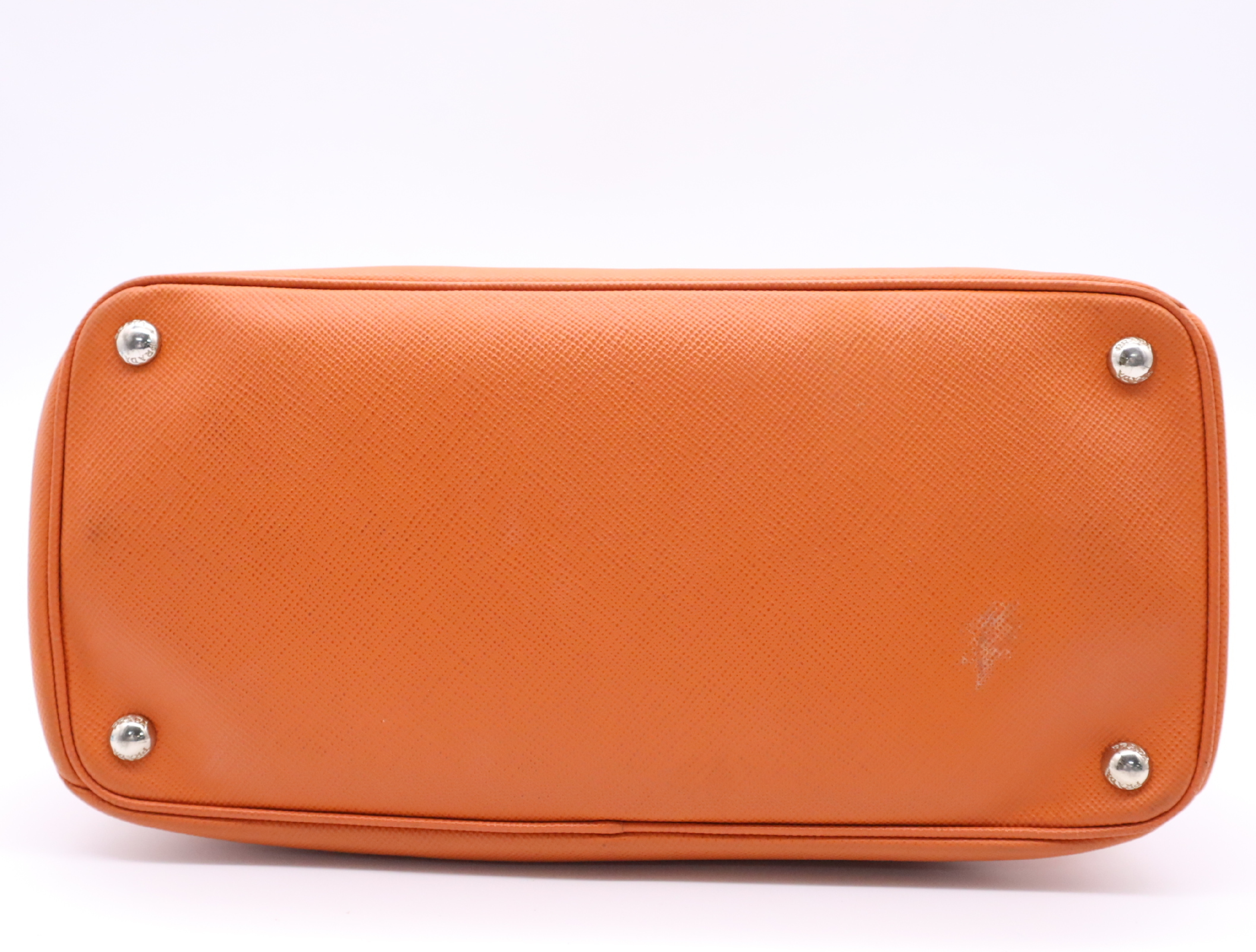 Leather Turnlock Handbag, Orange, Silver Hardware, with Name Tag — view 4