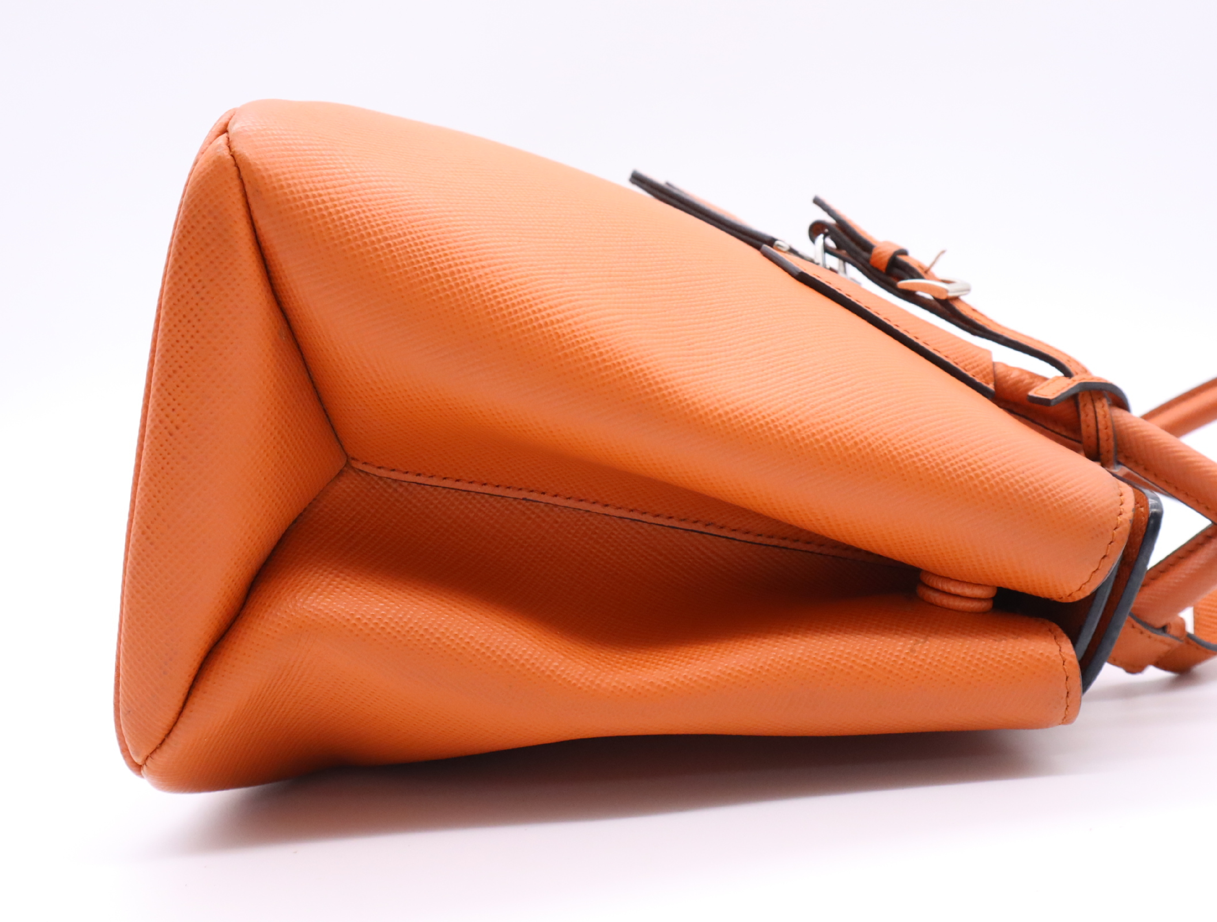 Leather Turnlock Handbag, Orange, Silver Hardware, with Name Tag — view 5