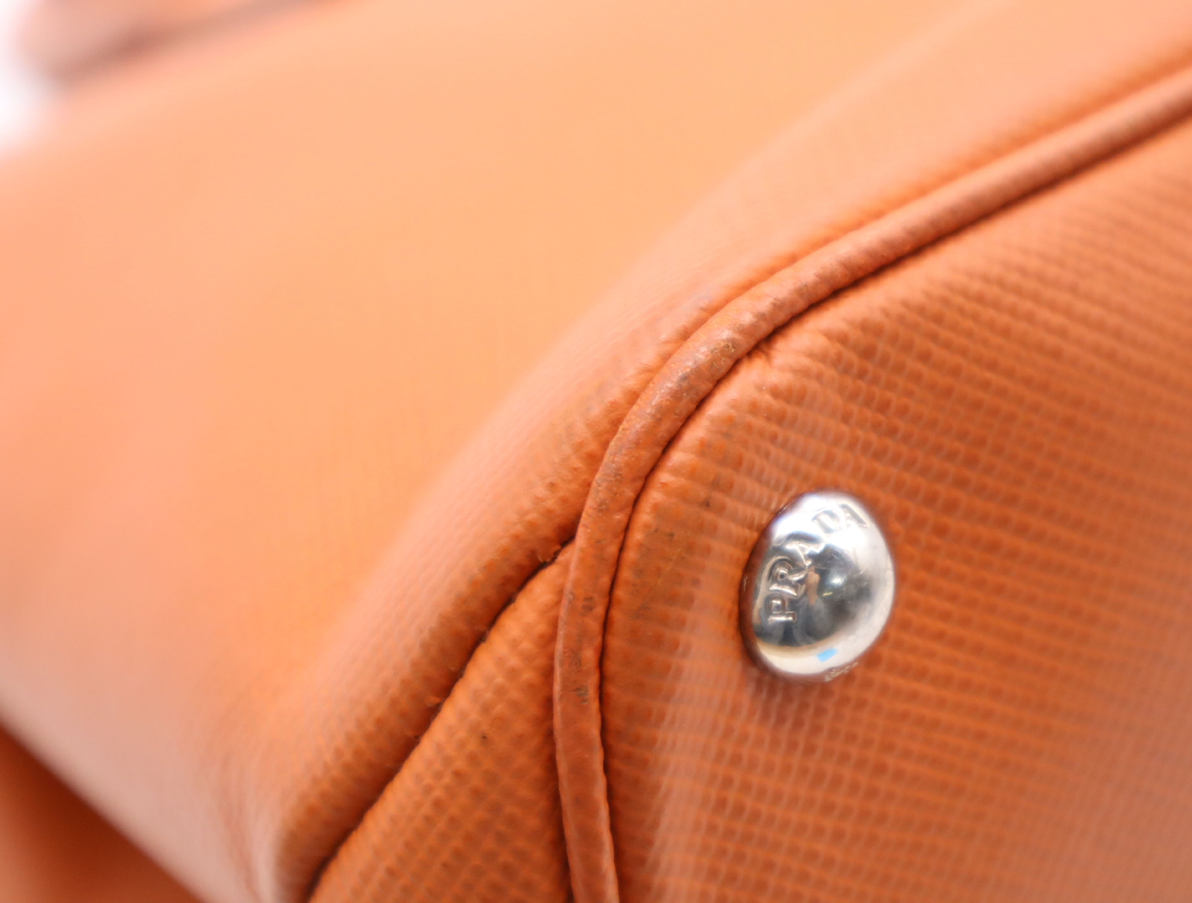 Leather Turnlock Handbag, Orange, Silver Hardware, with Name Tag — view 6