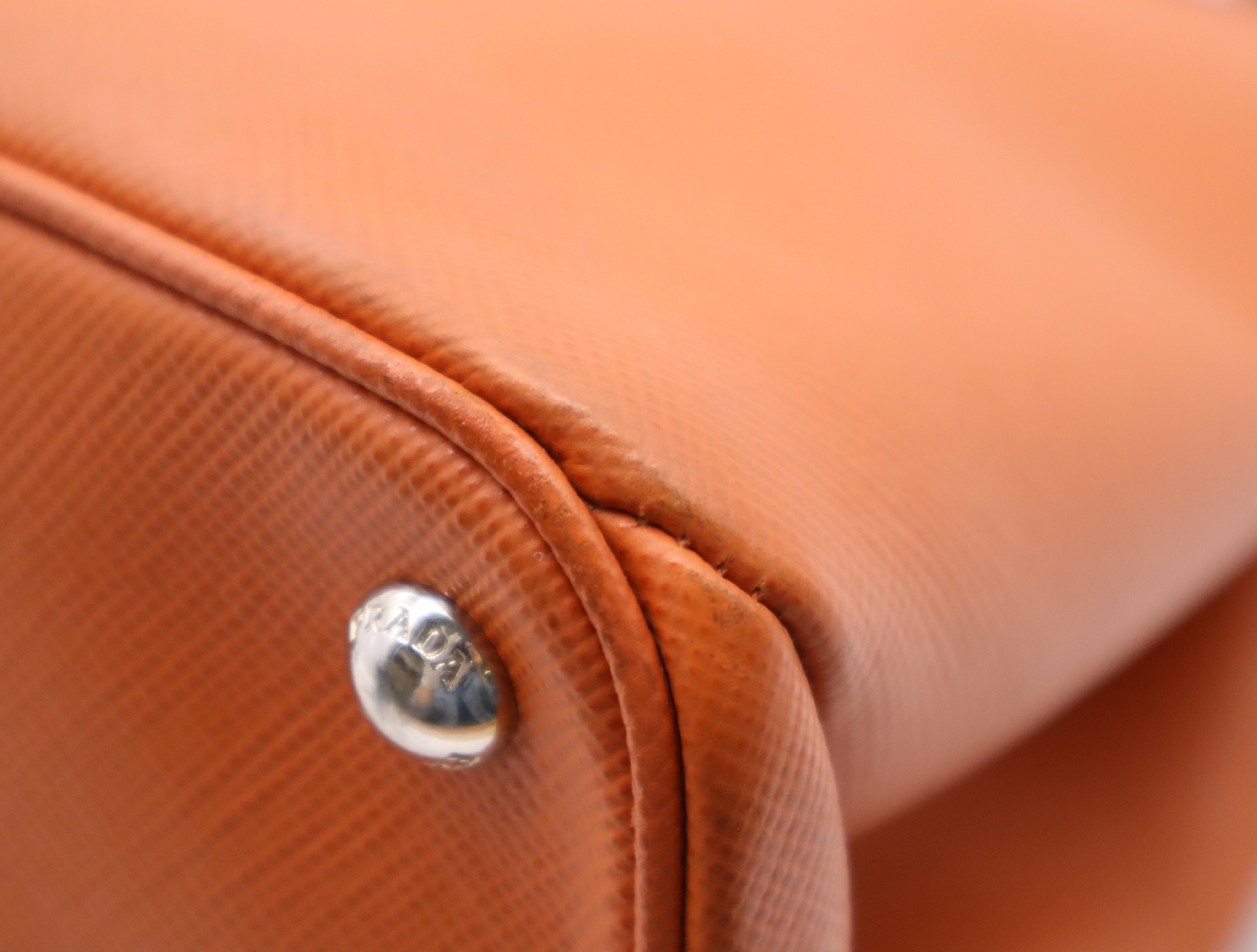 Leather Turnlock Handbag, Orange, Silver Hardware, with Name Tag — view 7