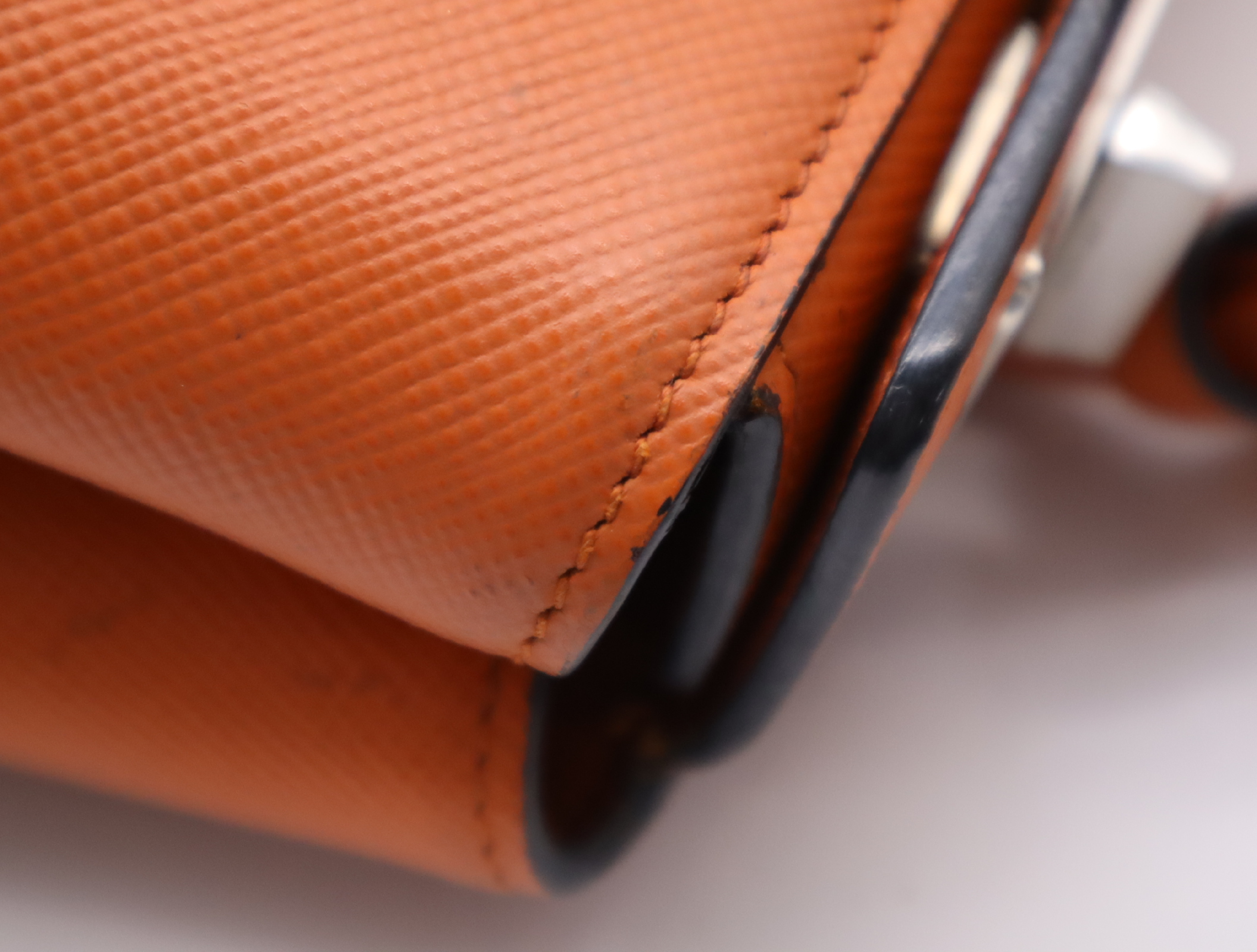 Leather Turnlock Handbag, Orange, Silver Hardware, with Name Tag — view 8