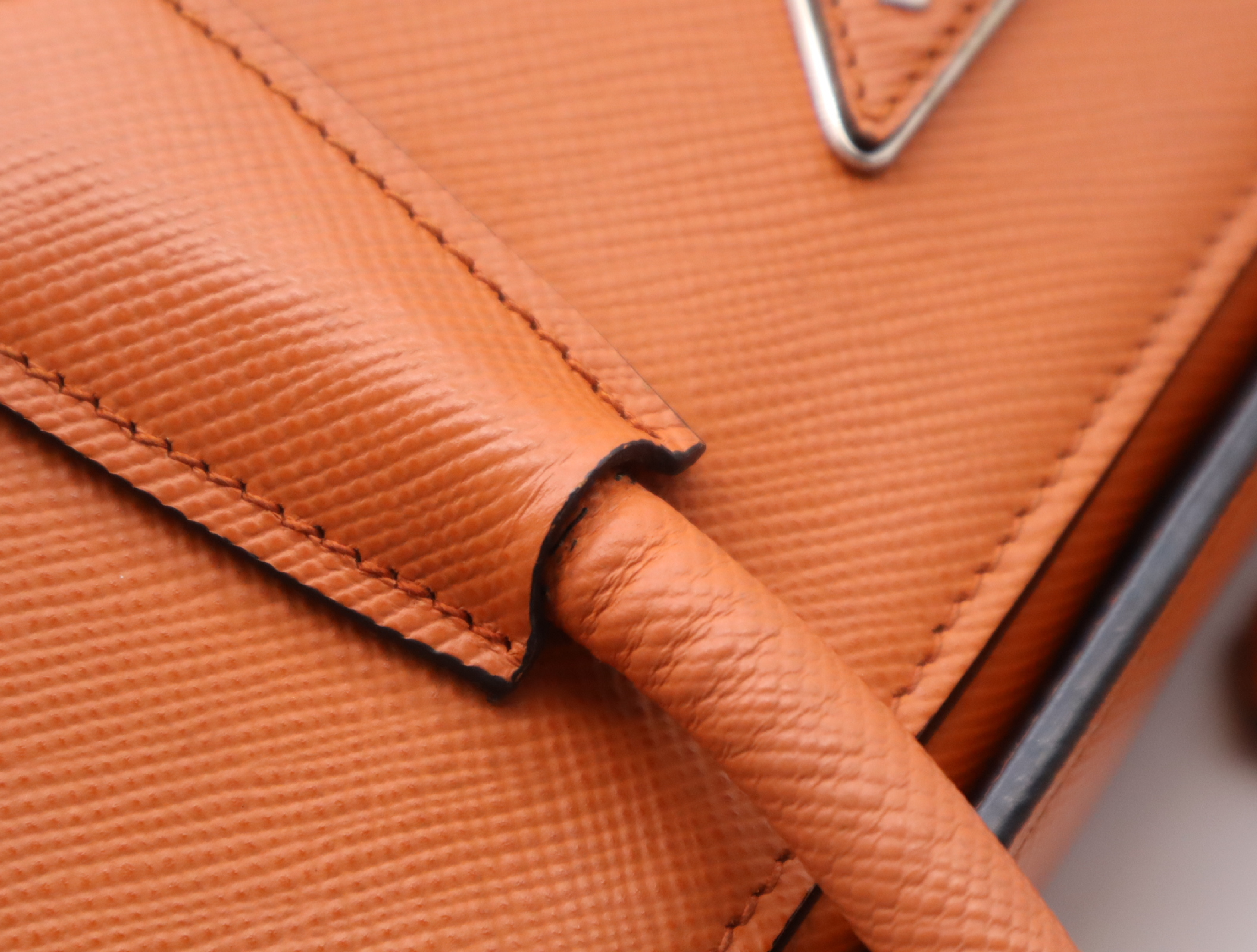 Leather Turnlock Handbag, Orange, Silver Hardware, with Name Tag — view 9