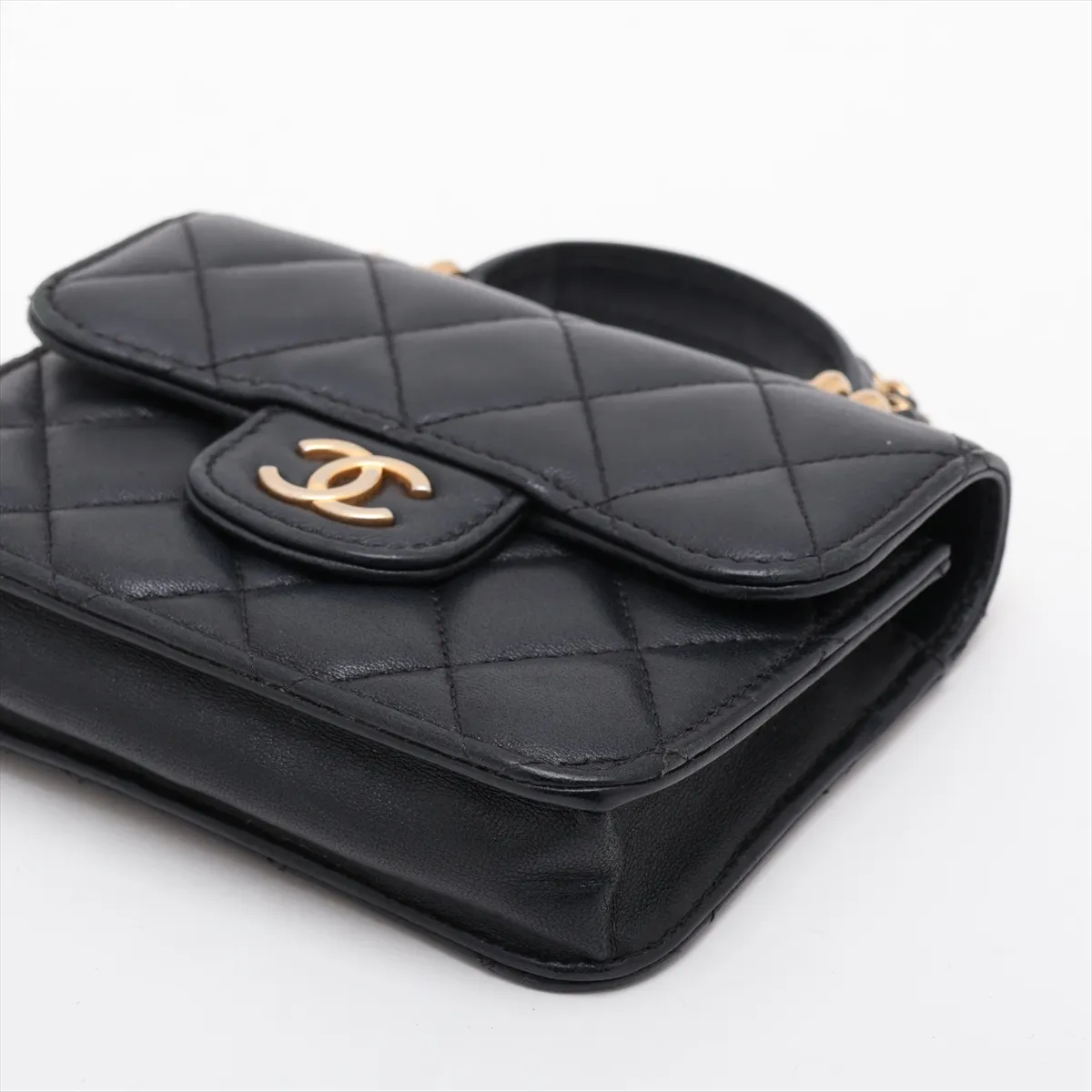 Mini Matelassé Lambskin 2-Way Shoulder Bag, Black with Gold Hardware, 30273901 (Serial Number in the 30s) — view 3