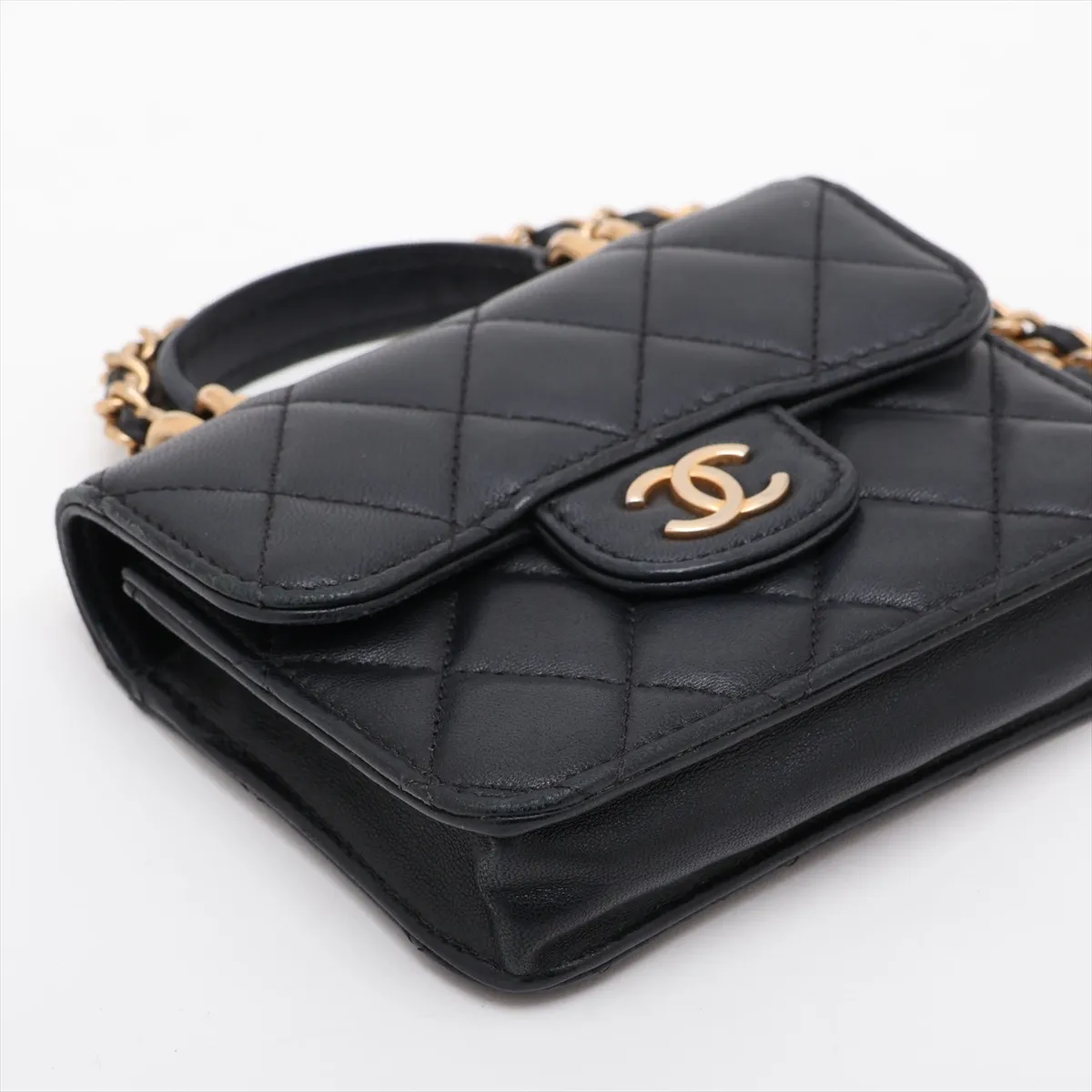 Mini Matelassé Lambskin 2-Way Shoulder Bag, Black with Gold Hardware, 30273901 (Serial Number in the 30s) — view 4