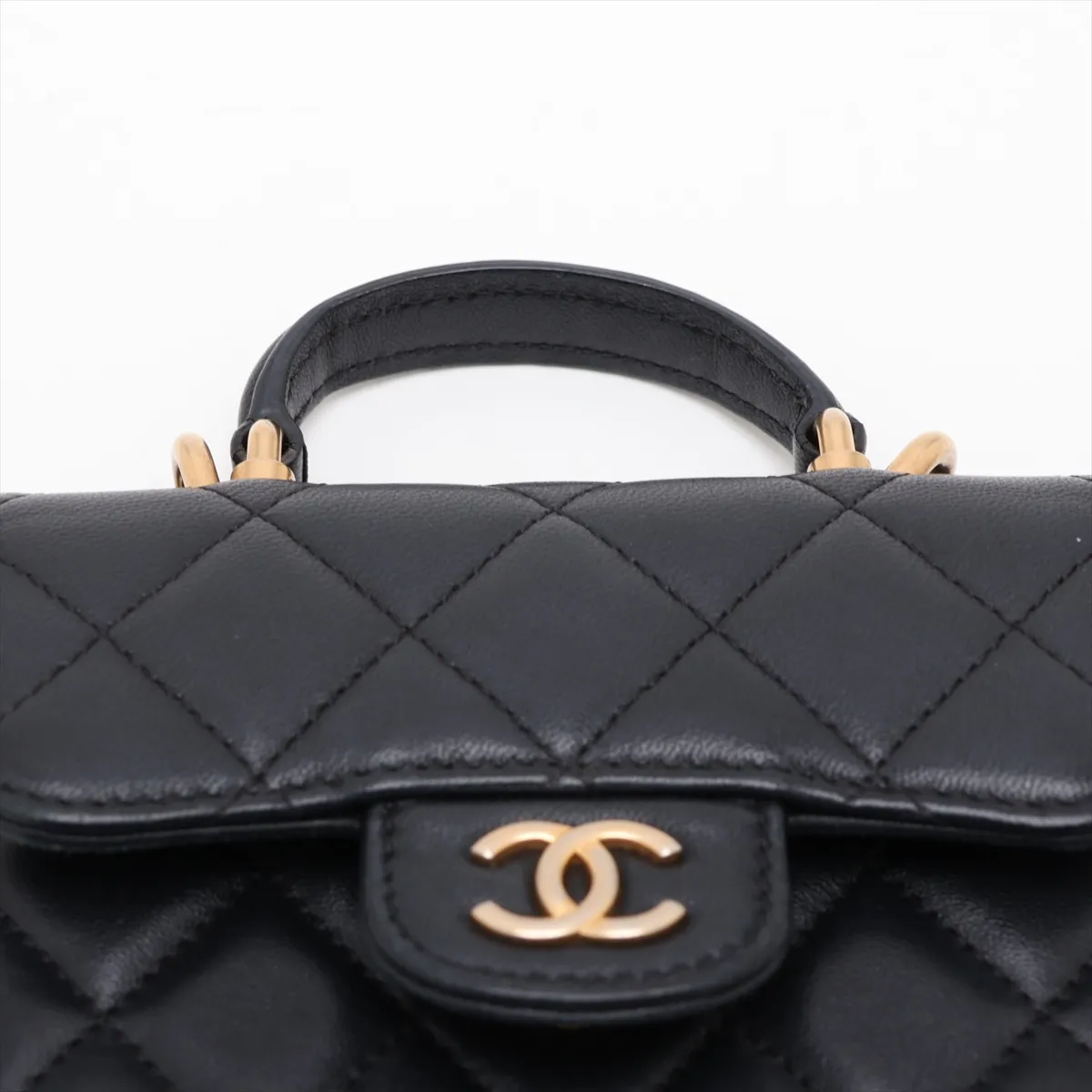 Mini Matelassé Lambskin 2-Way Shoulder Bag, Black with Gold Hardware, 30273901 (Serial Number in the 30s) — view 7