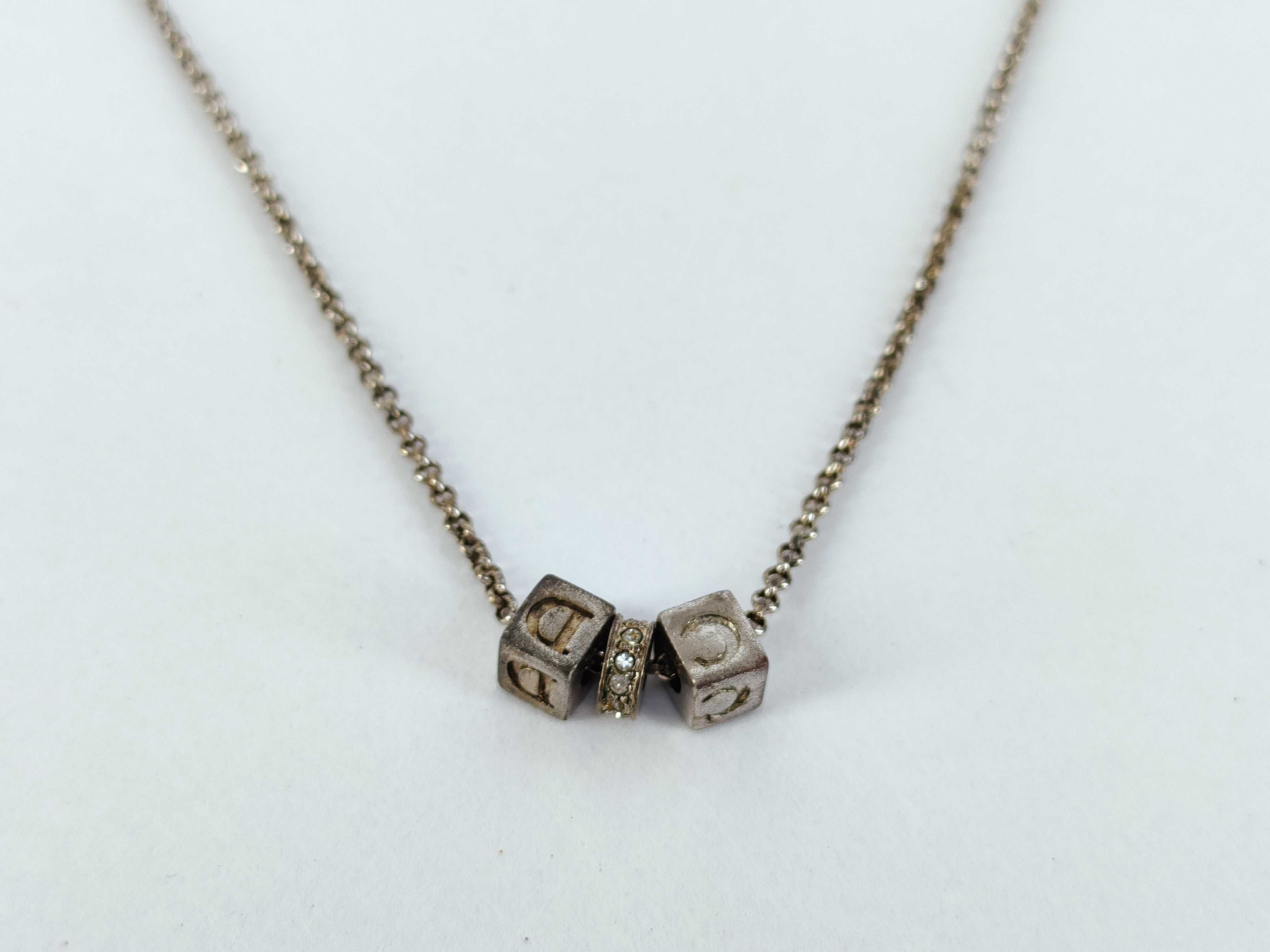 CD Logo Dice Rhinestone Silver Necklace — view 2