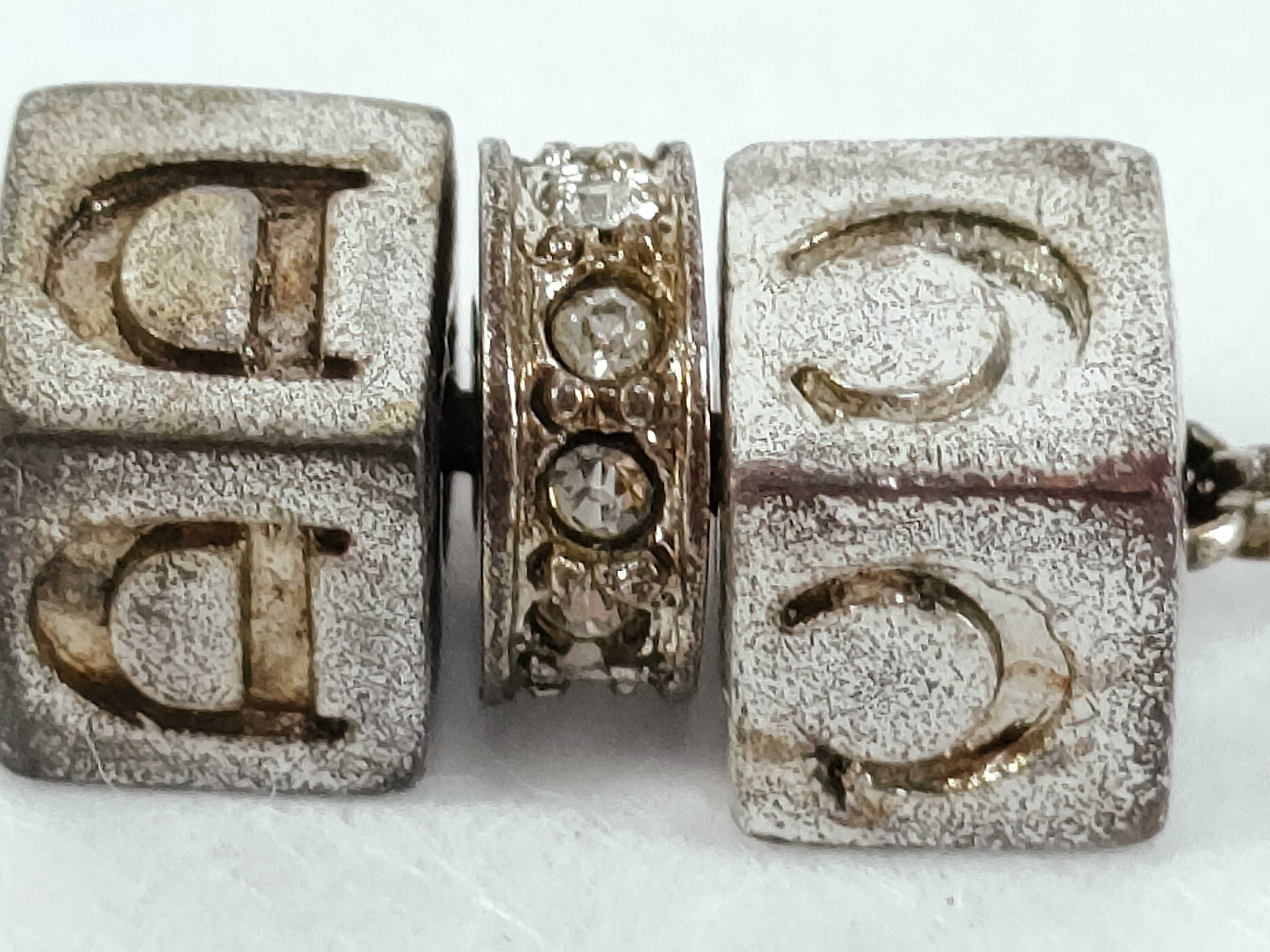 CD Logo Dice Rhinestone Silver Necklace — view 6