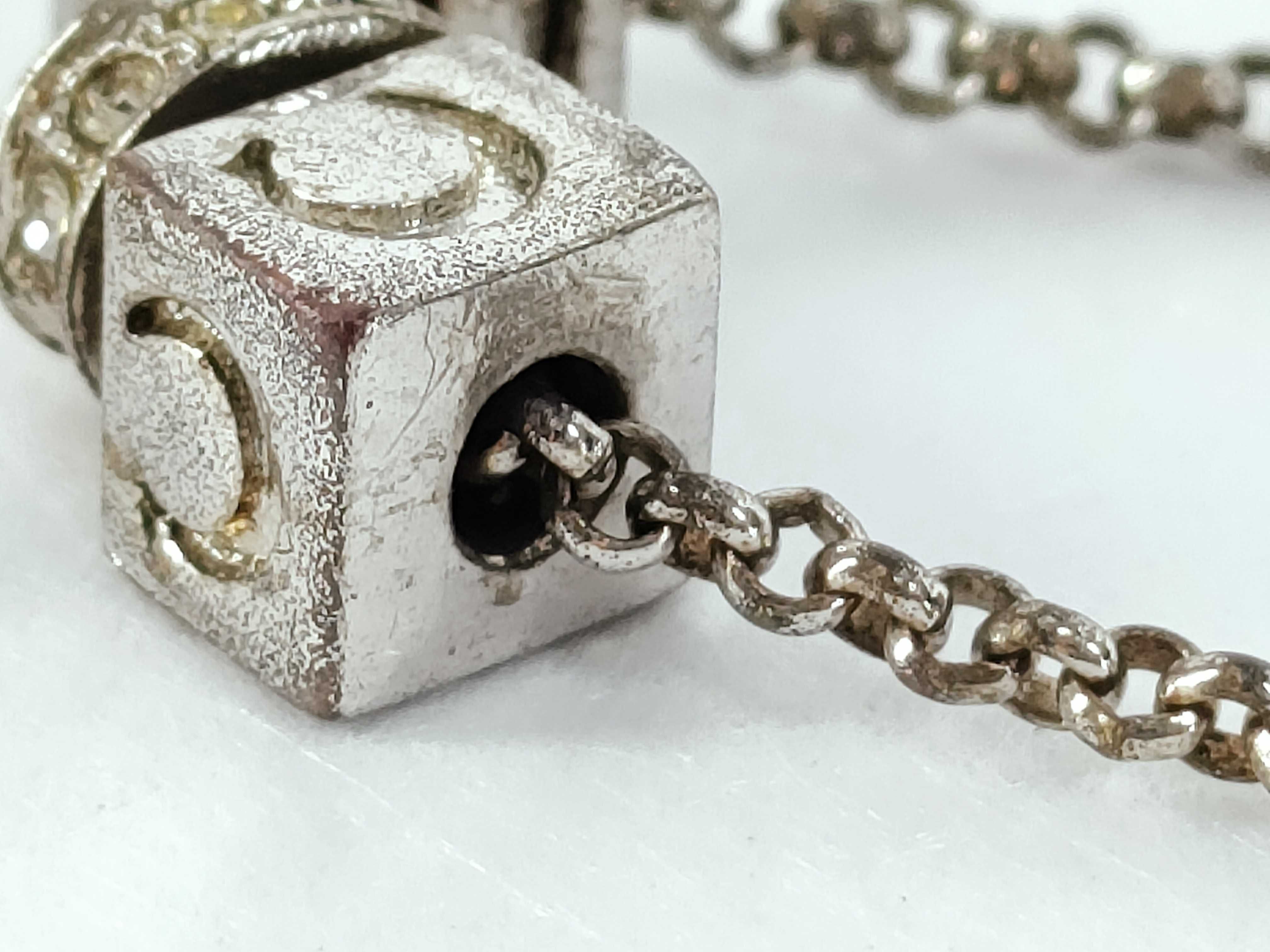 CD Logo Dice Rhinestone Silver Necklace — view 9