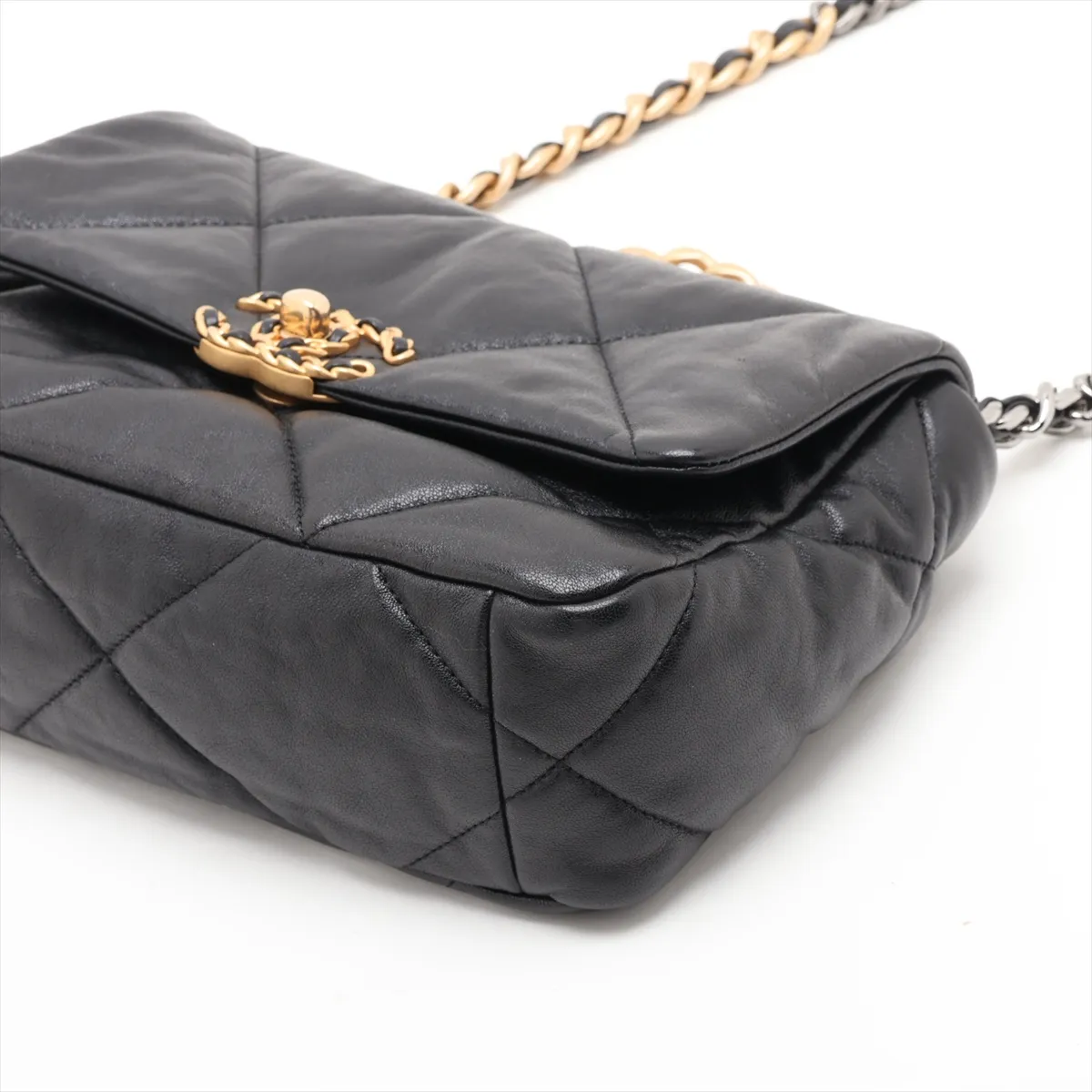 19 Lambskin Chain Shoulder Bag, Black with Gold and Silver Hardware, 28924758, Serial Number 28, AS1160 — view 3