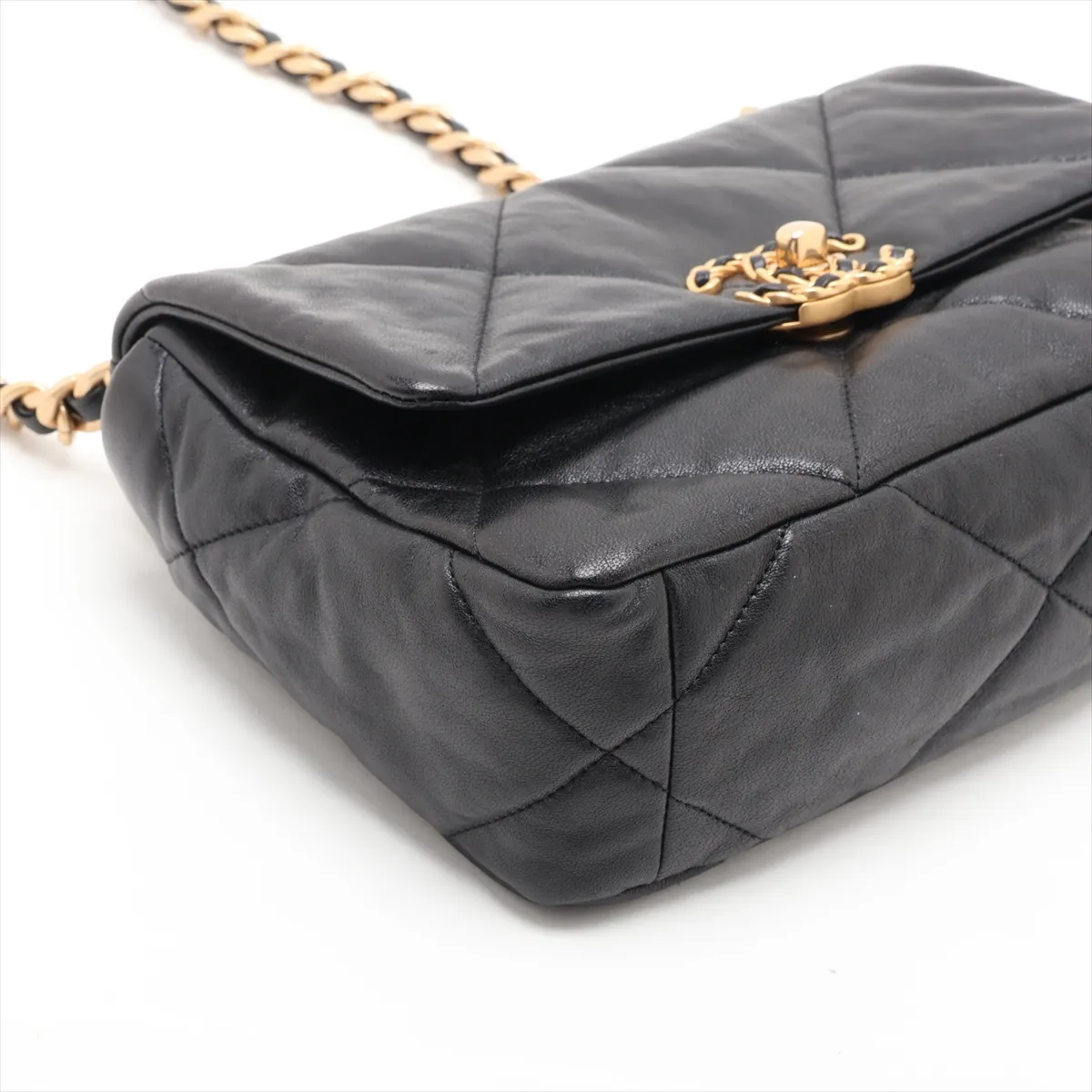 19 Lambskin Chain Shoulder Bag, Black with Gold and Silver Hardware, 28924758, Serial Number 28, AS1160 — view 4