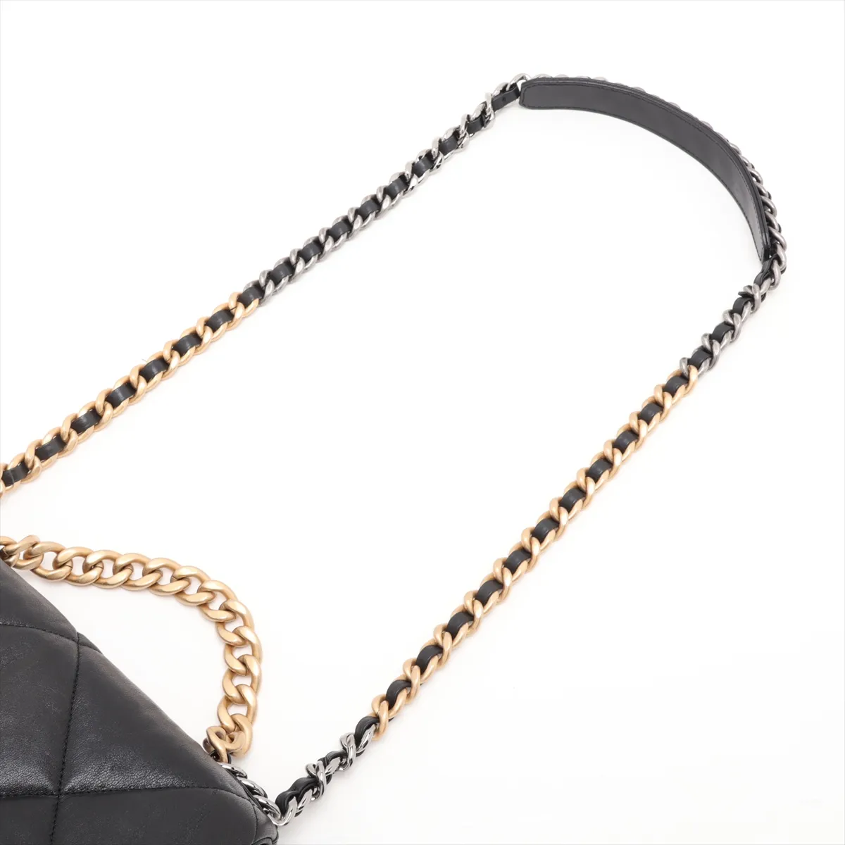 19 Lambskin Chain Shoulder Bag, Black with Gold and Silver Hardware, 28924758, Serial Number 28, AS1160 — view 5