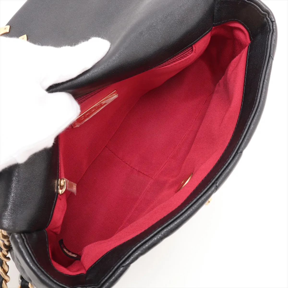 19 Lambskin Chain Shoulder Bag, Black with Gold and Silver Hardware, 28924758, Serial Number 28, AS1160 — view 6