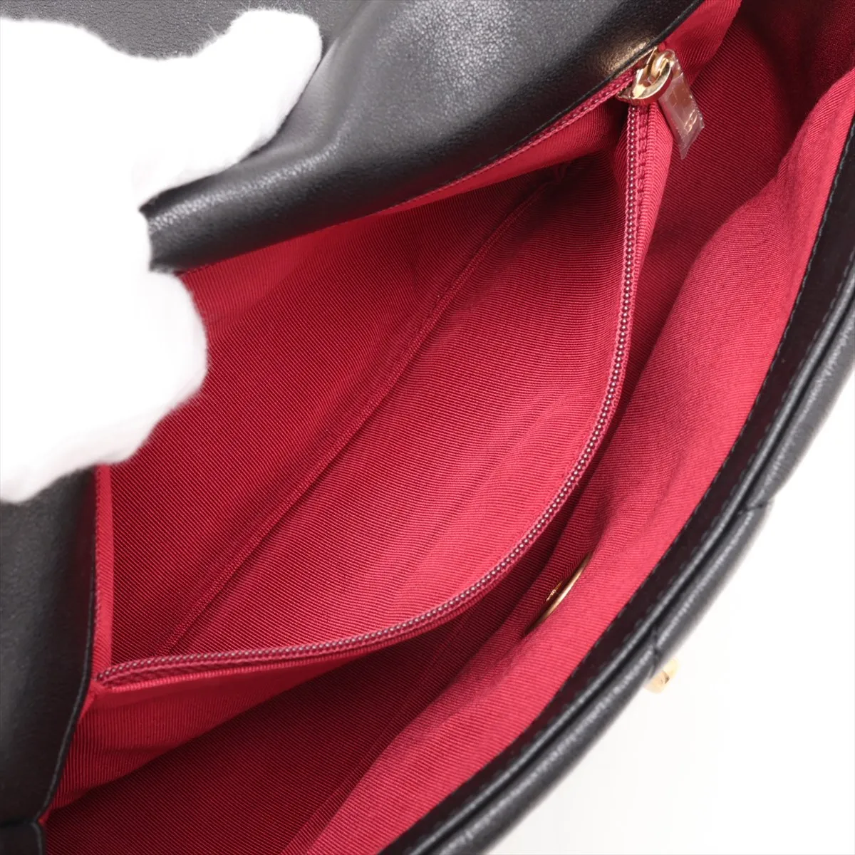 19 Lambskin Chain Shoulder Bag, Black with Gold and Silver Hardware, 28924758, Serial Number 28, AS1160 — view 7