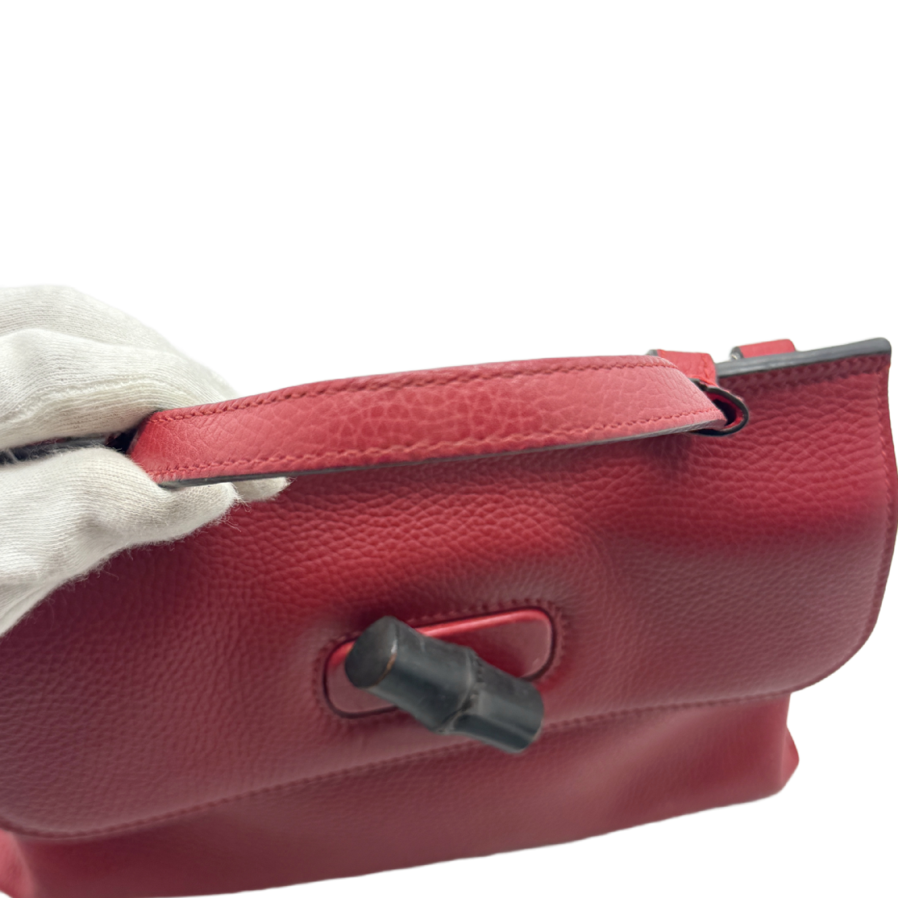 Bamboo Daily Leather 2-Way Handbag/Shoulder Bag, Red Bamboo Shoulder Bag — view 8