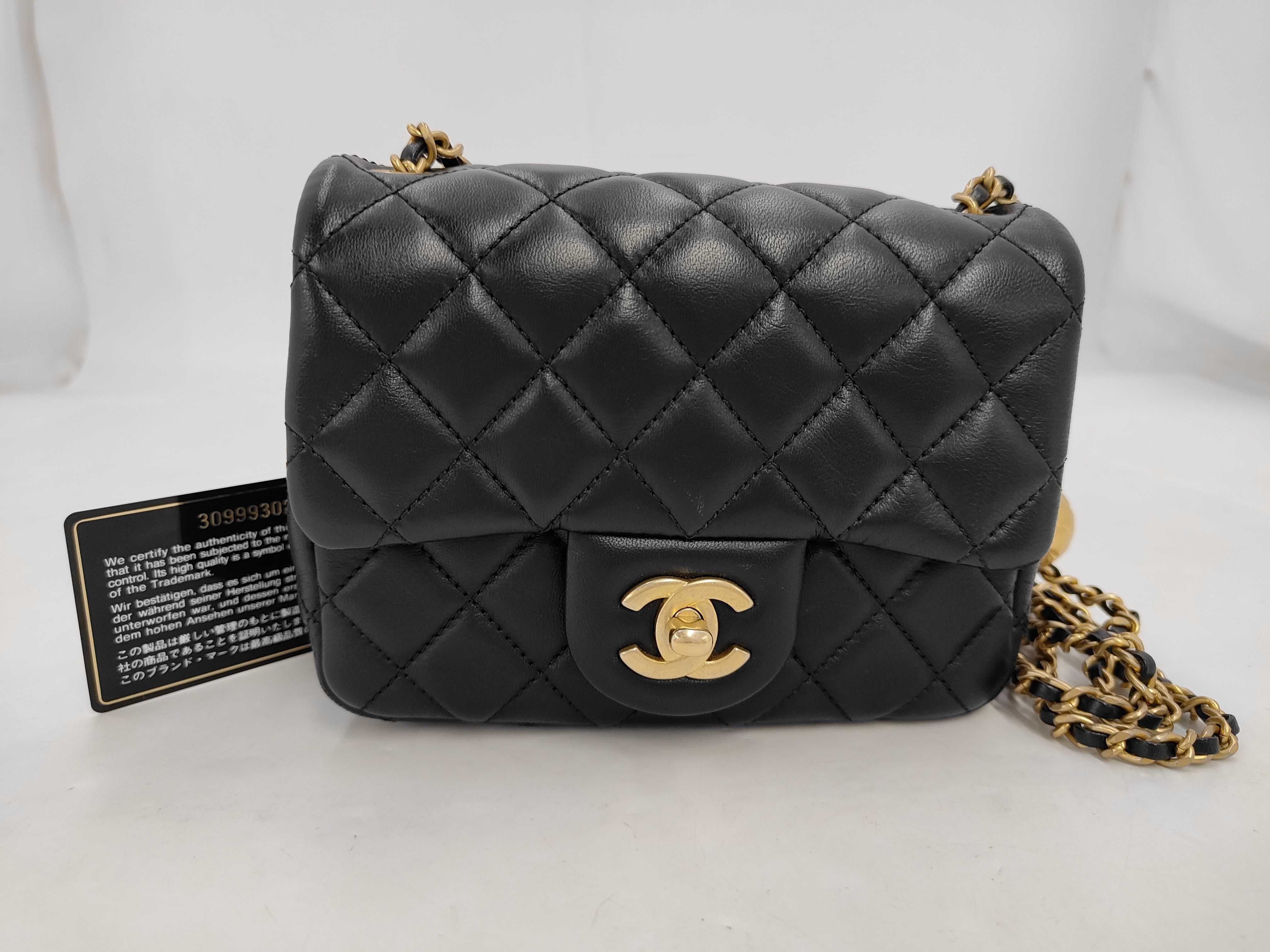 Mini Matelassé Chain Shoulder Bag, Lambskin, Black Shoulder Bag