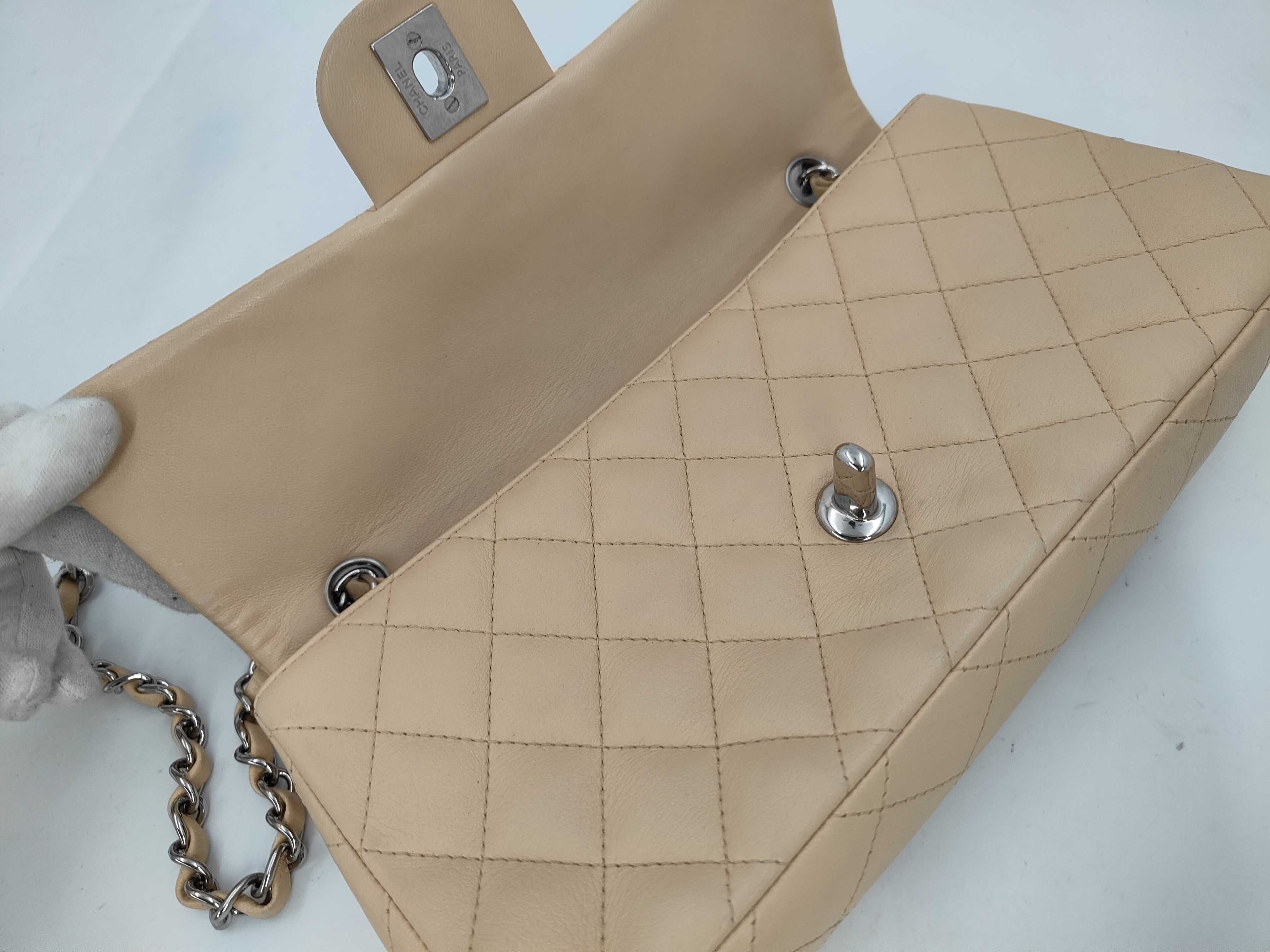 Matelassé Beige Chain Shoulder Bag — view 7