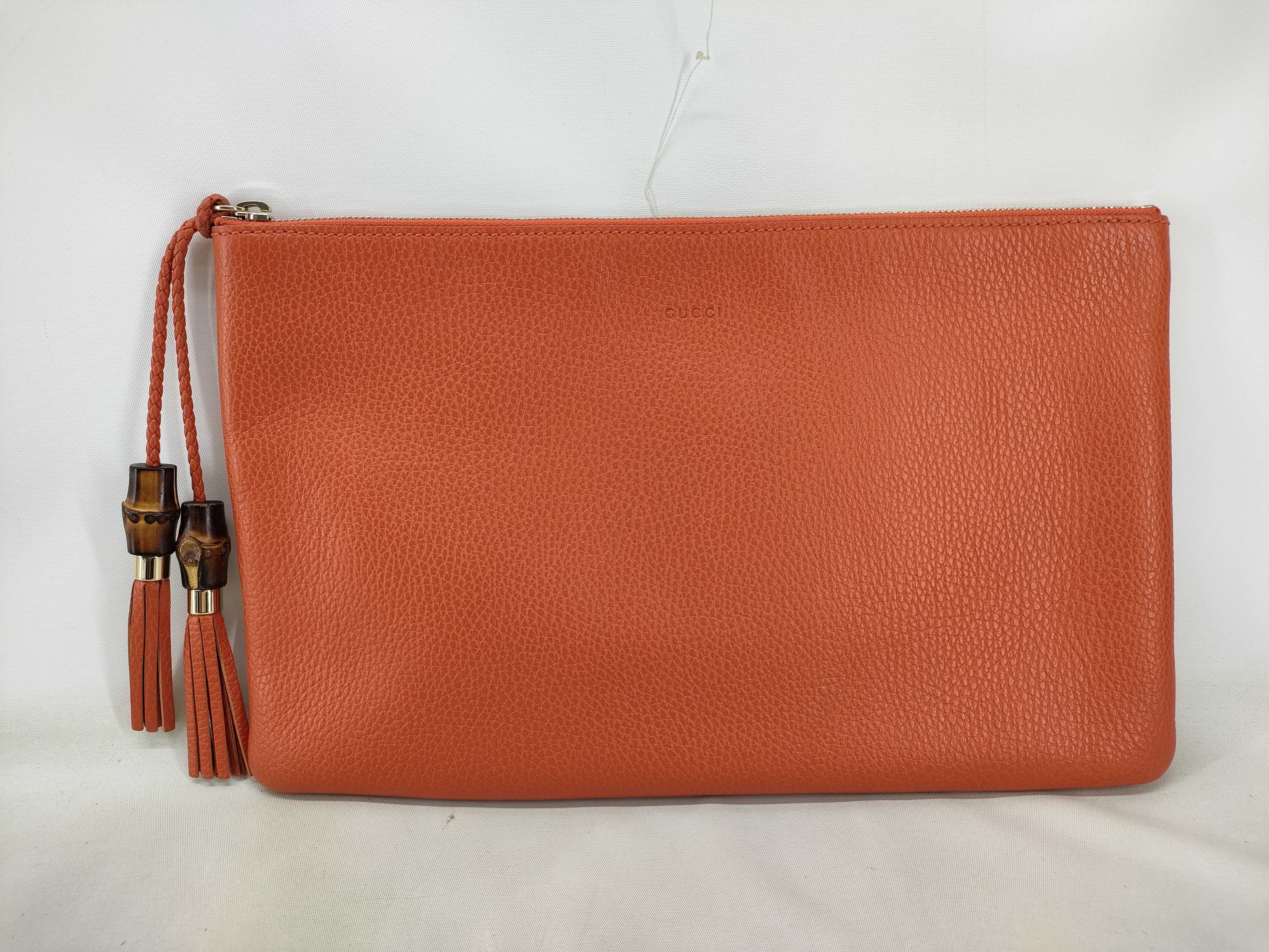 Bamboo Clutch Bag, Orange Leather, 449653 Clutch Bag