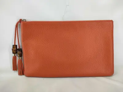 Bamboo Clutch Bag, Orange Leather, 449653 Clutch Bag