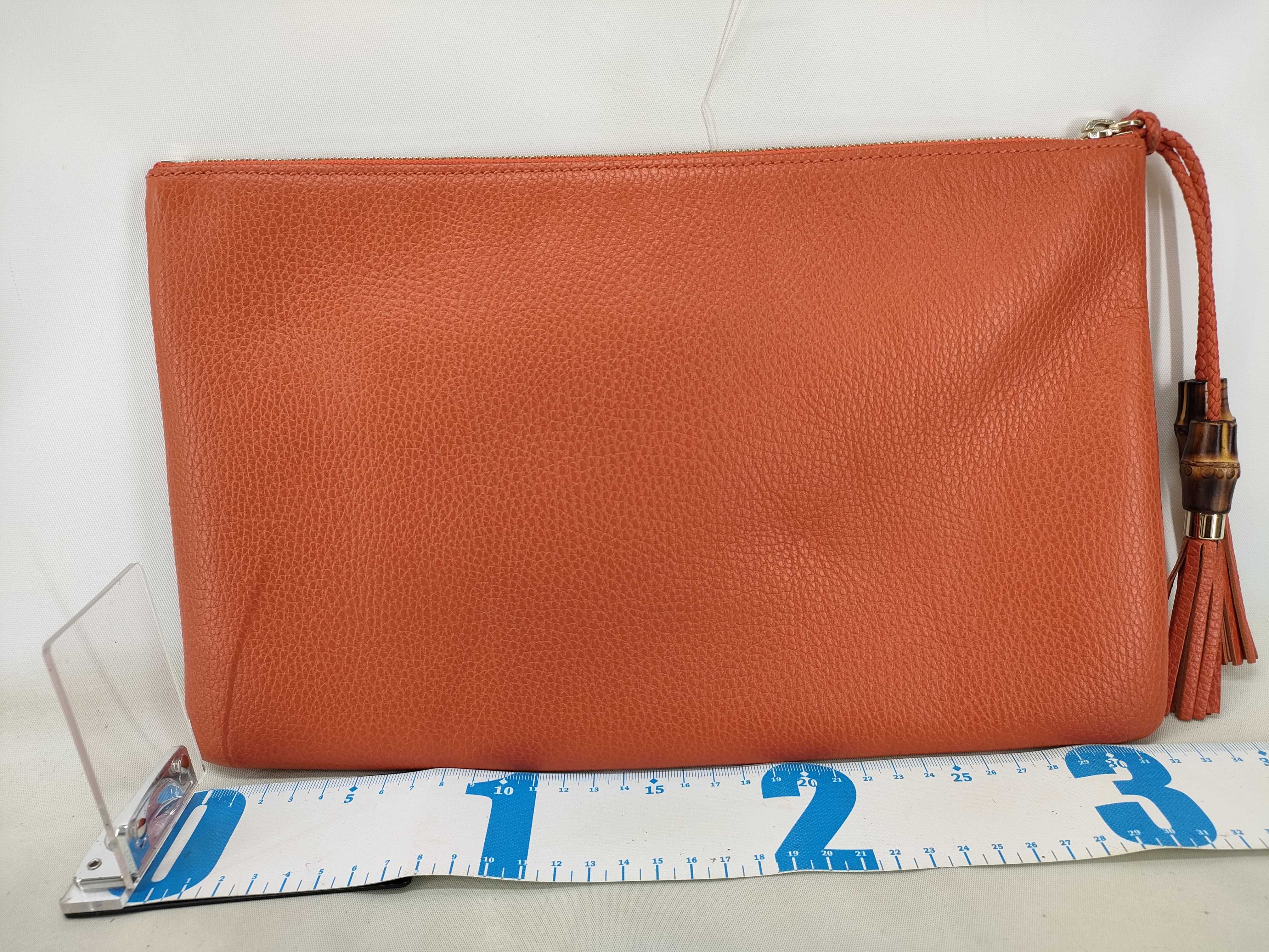 Bamboo Clutch Bag, Orange Leather, 449653 Clutch Bag — view 2