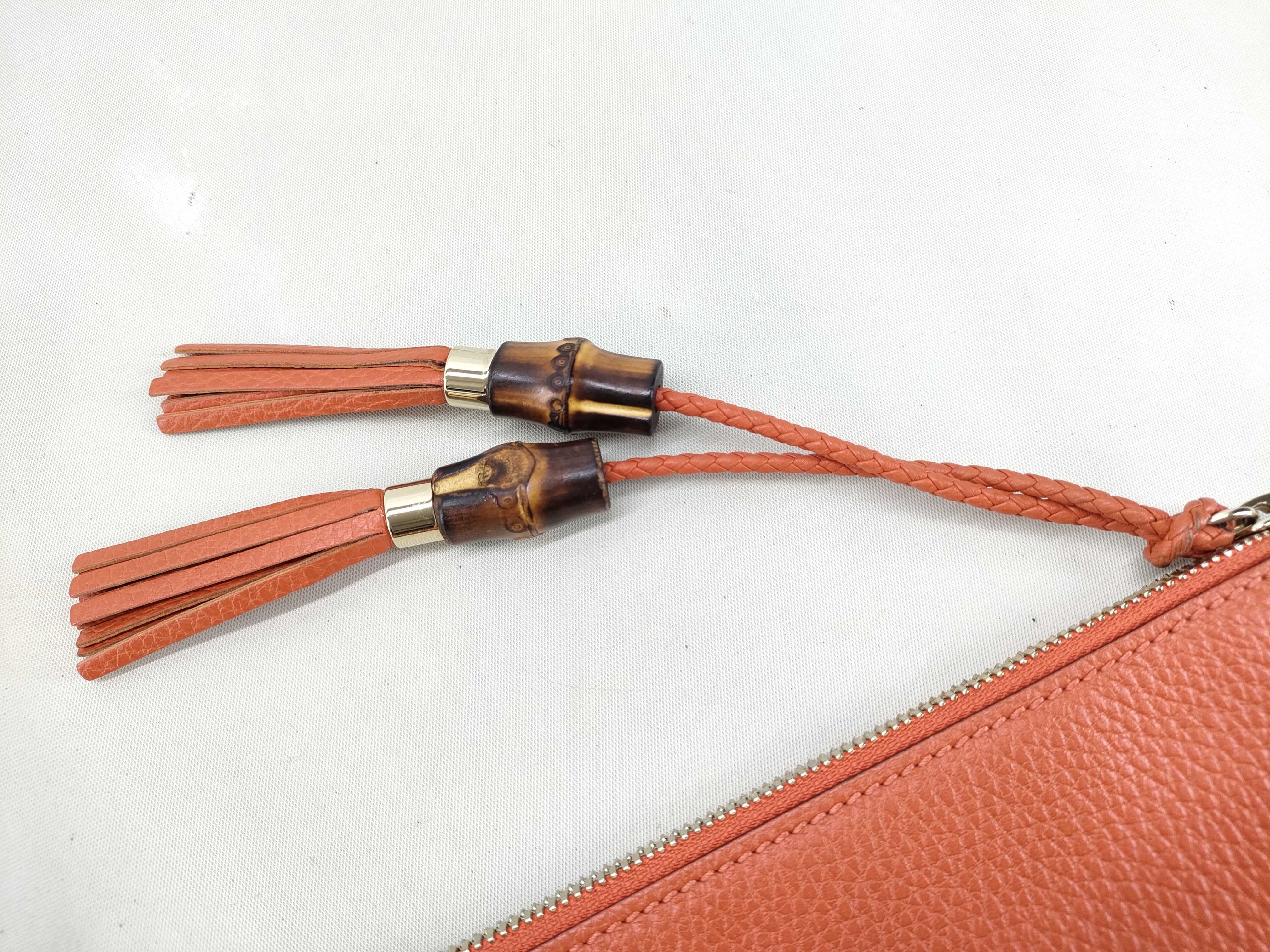Bamboo Clutch Bag, Orange Leather, 449653 Clutch Bag — view 12