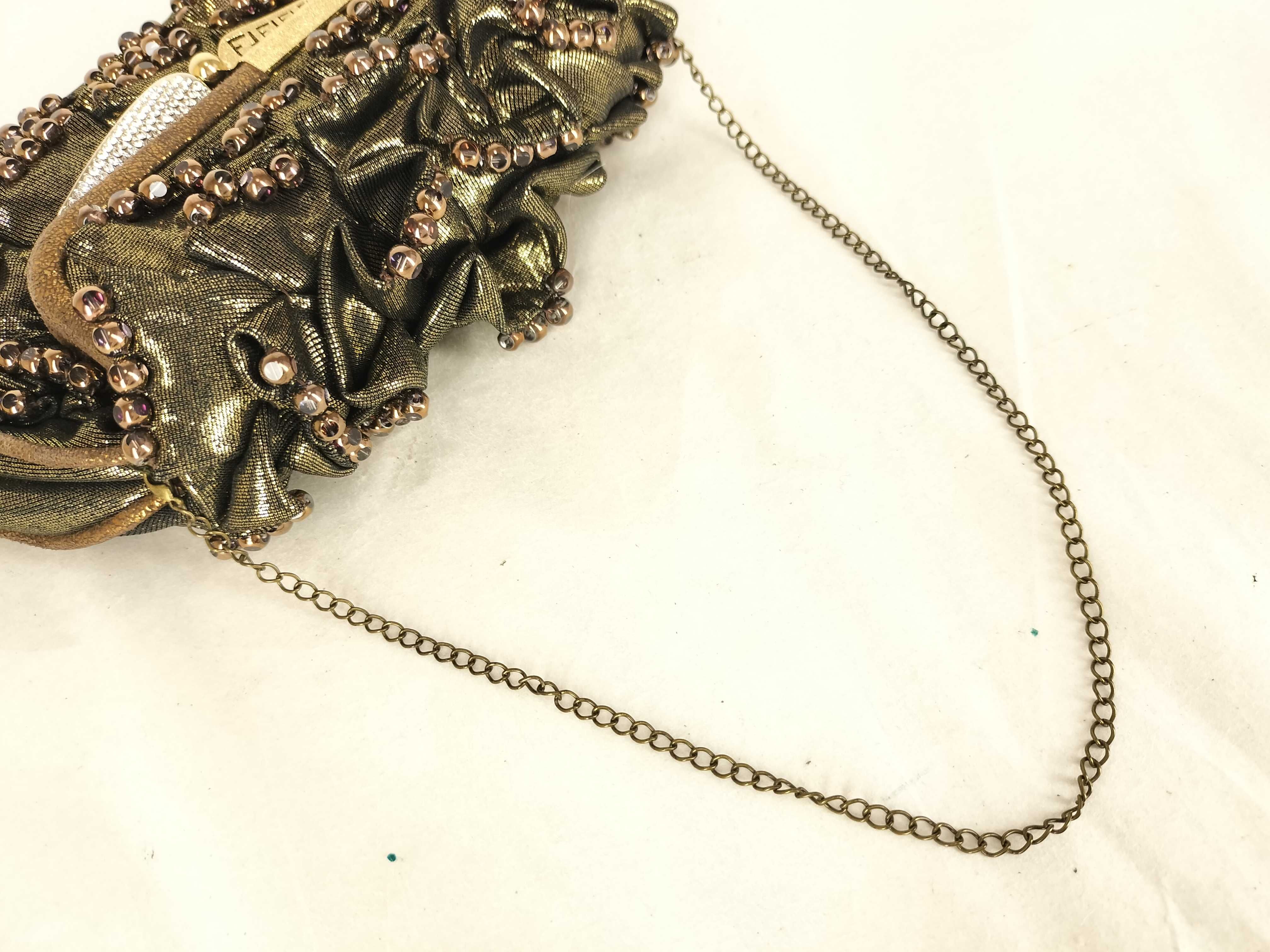 Beaded Rhinestone Bijou Glitter Weave Kisslock Gold Accessory Pouch Handbag Pouch — view 3