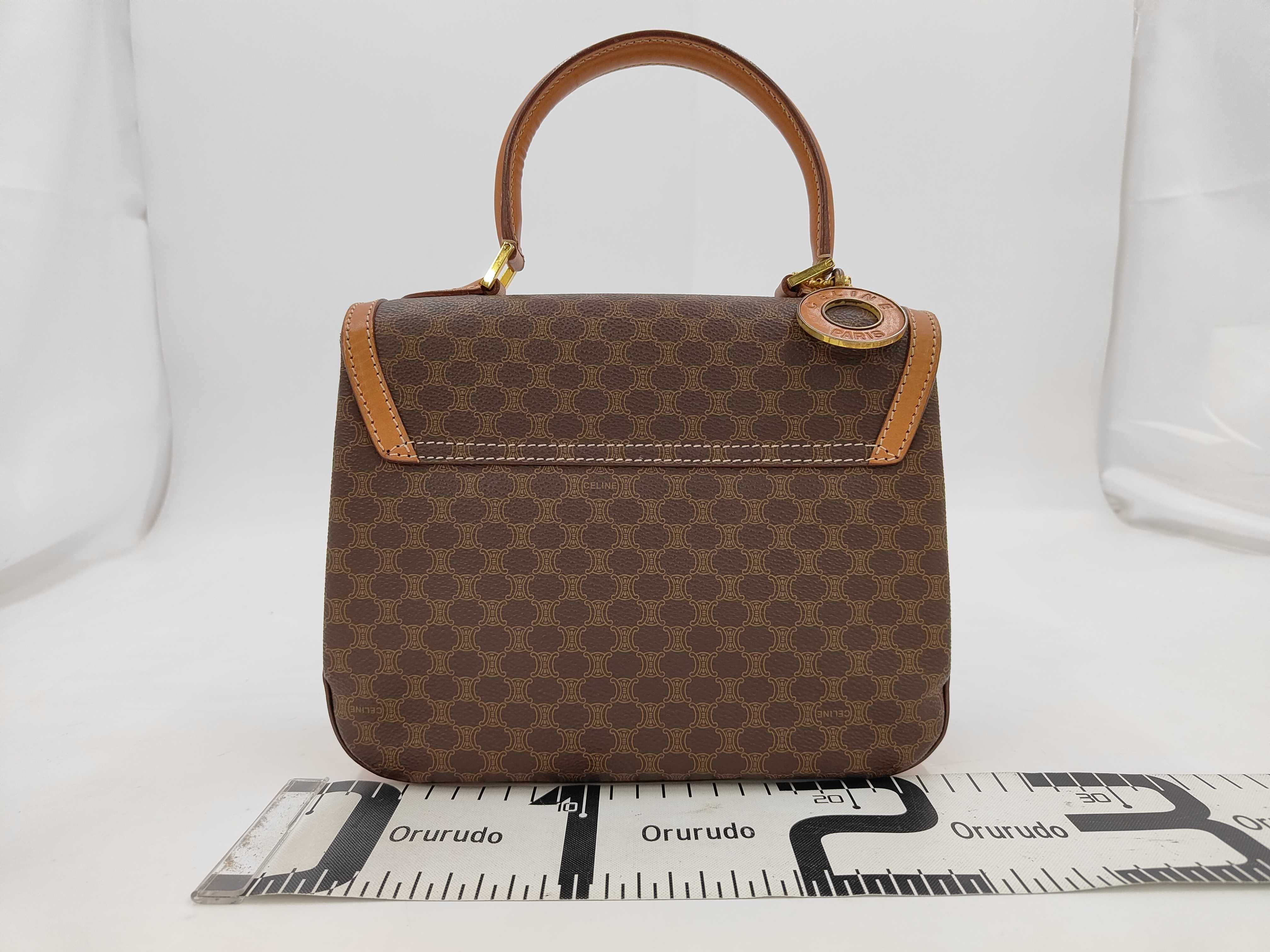 Vintage Macadam Pattern Handbag, PVC Leather, Turn-Lock Closure, Flap Closure, Brown, Circle Logo, Gold Hardware. — view 2