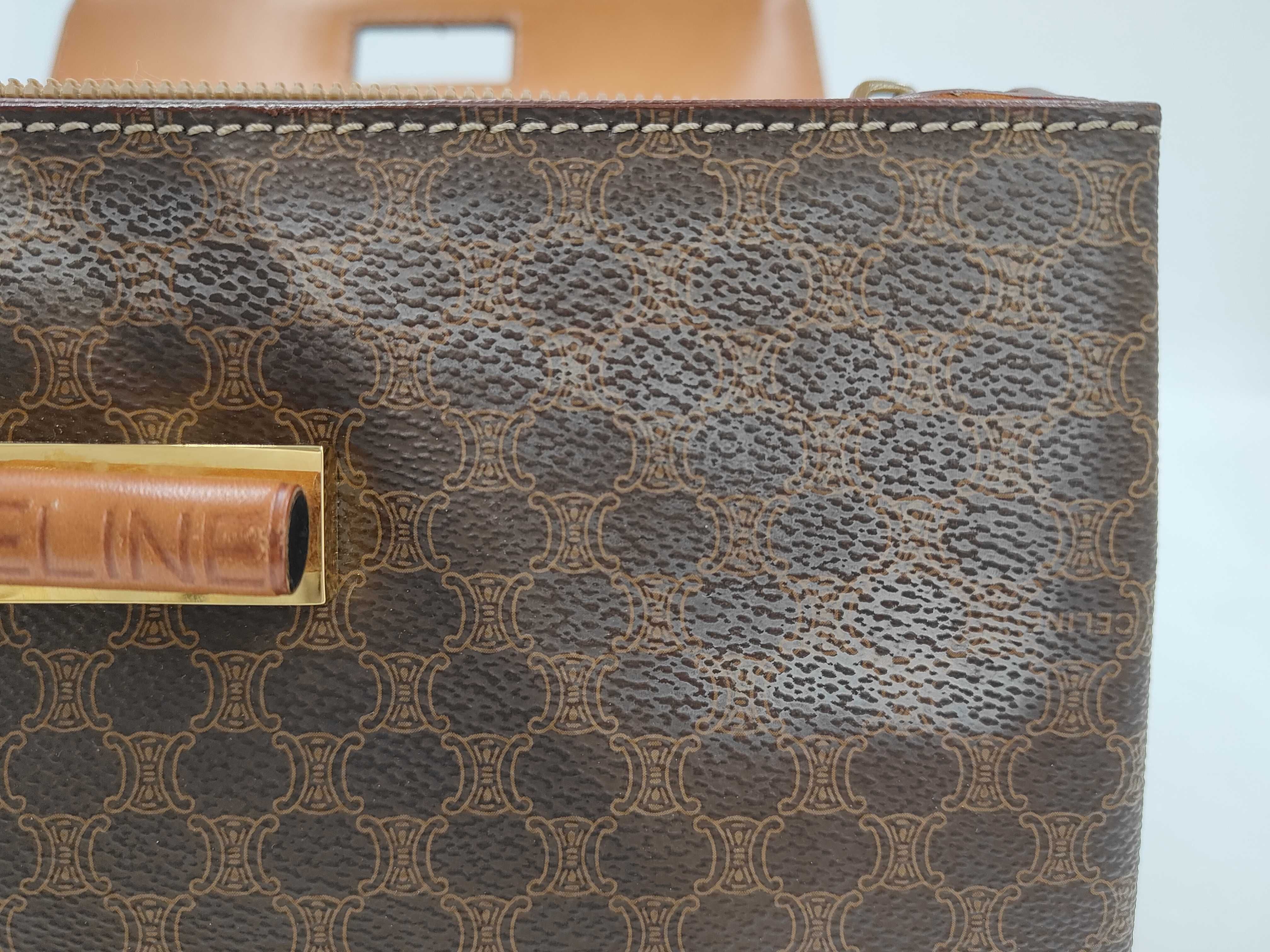 Vintage Macadam Pattern Handbag, PVC Leather, Turn-Lock Closure, Flap Closure, Brown, Circle Logo, Gold Hardware. — view 11
