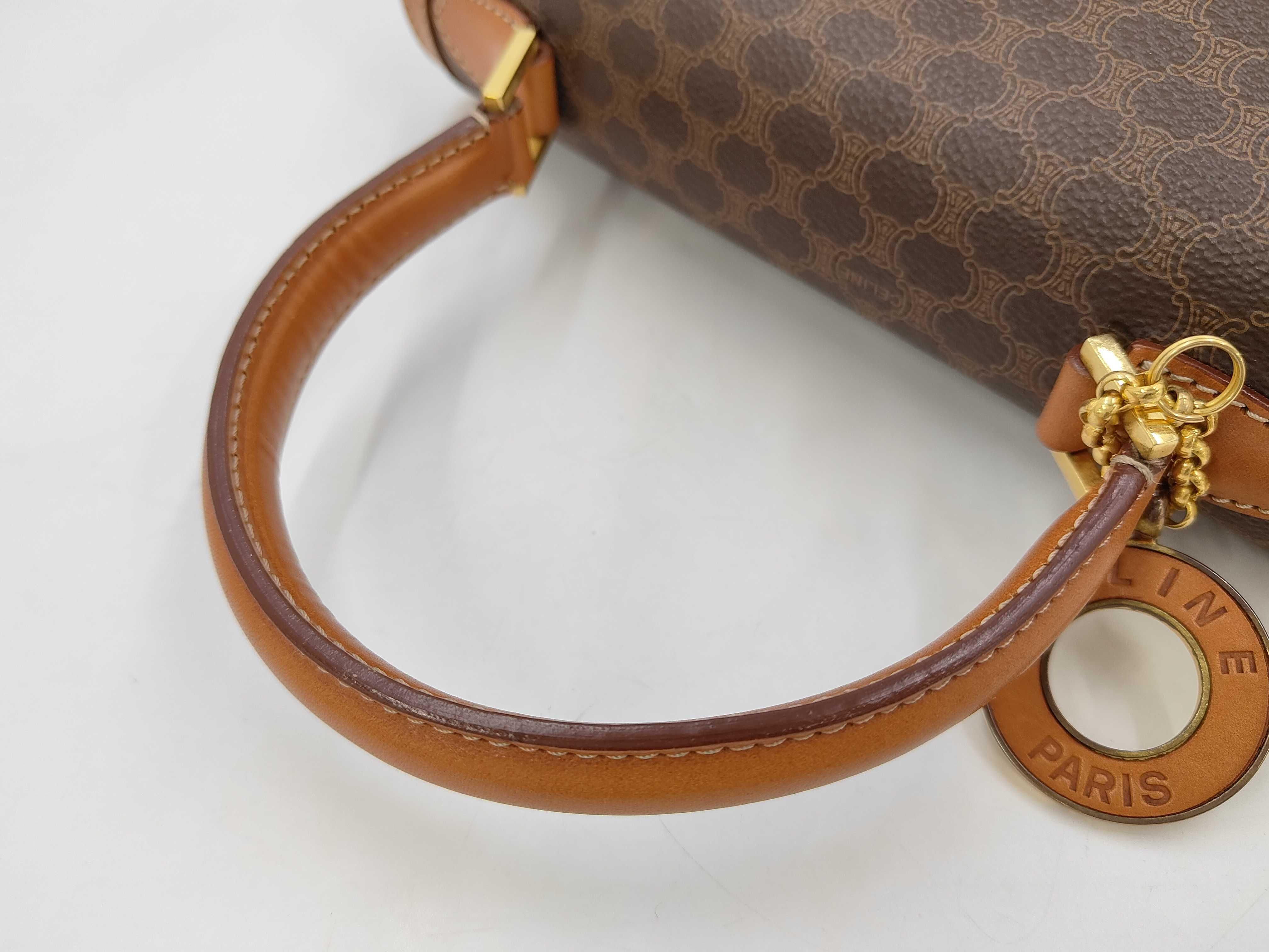 Vintage Macadam Pattern Handbag, PVC Leather, Turn-Lock Closure, Flap Closure, Brown, Circle Logo, Gold Hardware. — view 3