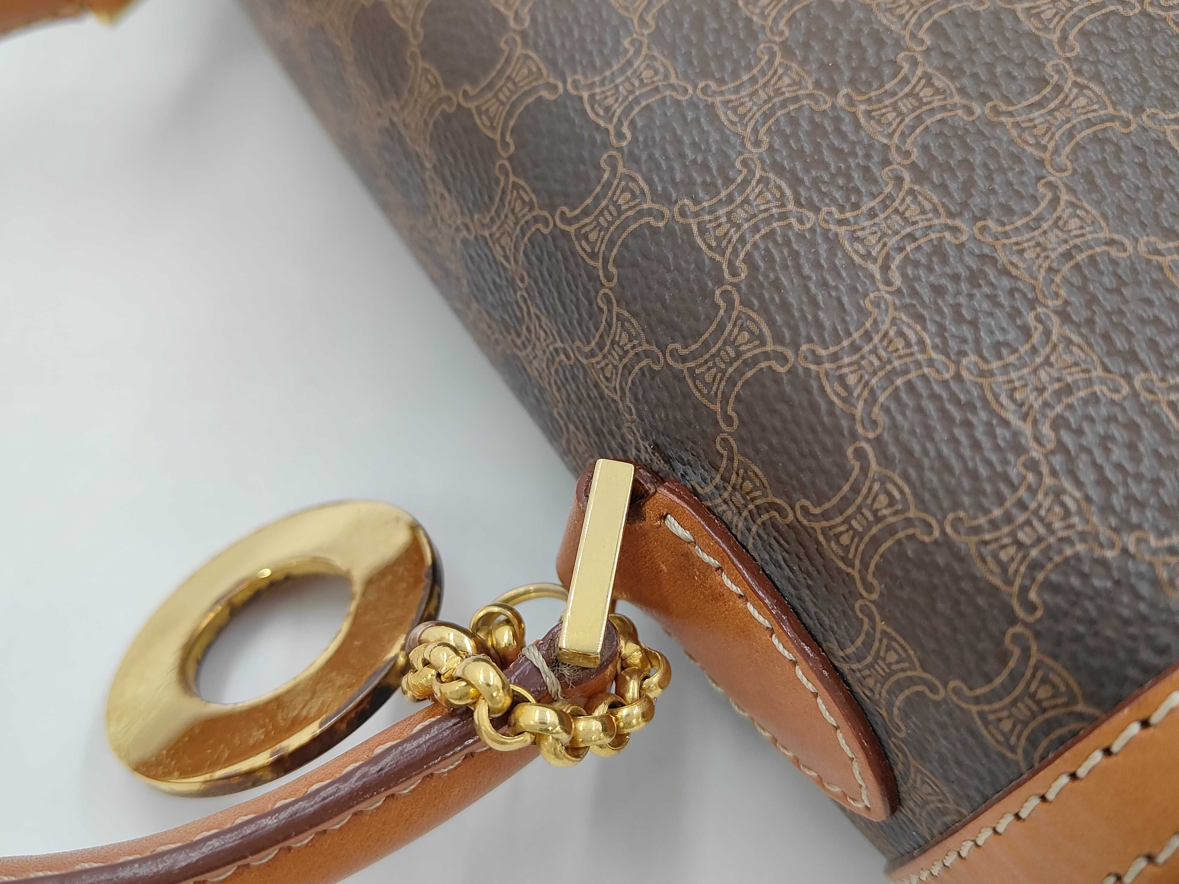 Vintage Macadam Pattern Handbag, PVC Leather, Turn-Lock Closure, Flap Closure, Brown, Circle Logo, Gold Hardware. — view 5
