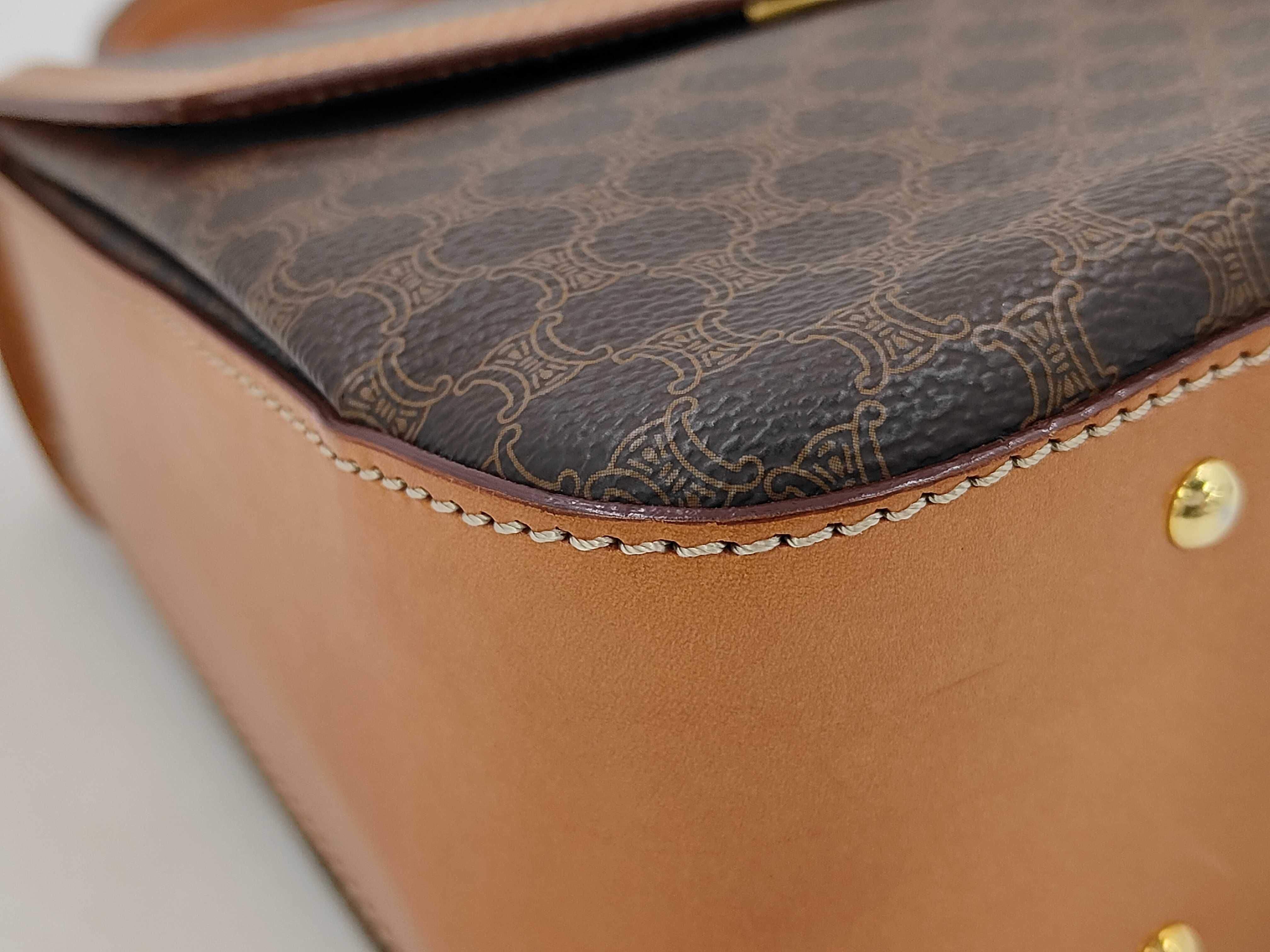 Vintage Macadam Pattern Handbag, PVC Leather, Turn-Lock Closure, Flap Closure, Brown, Circle Logo, Gold Hardware. — view 6