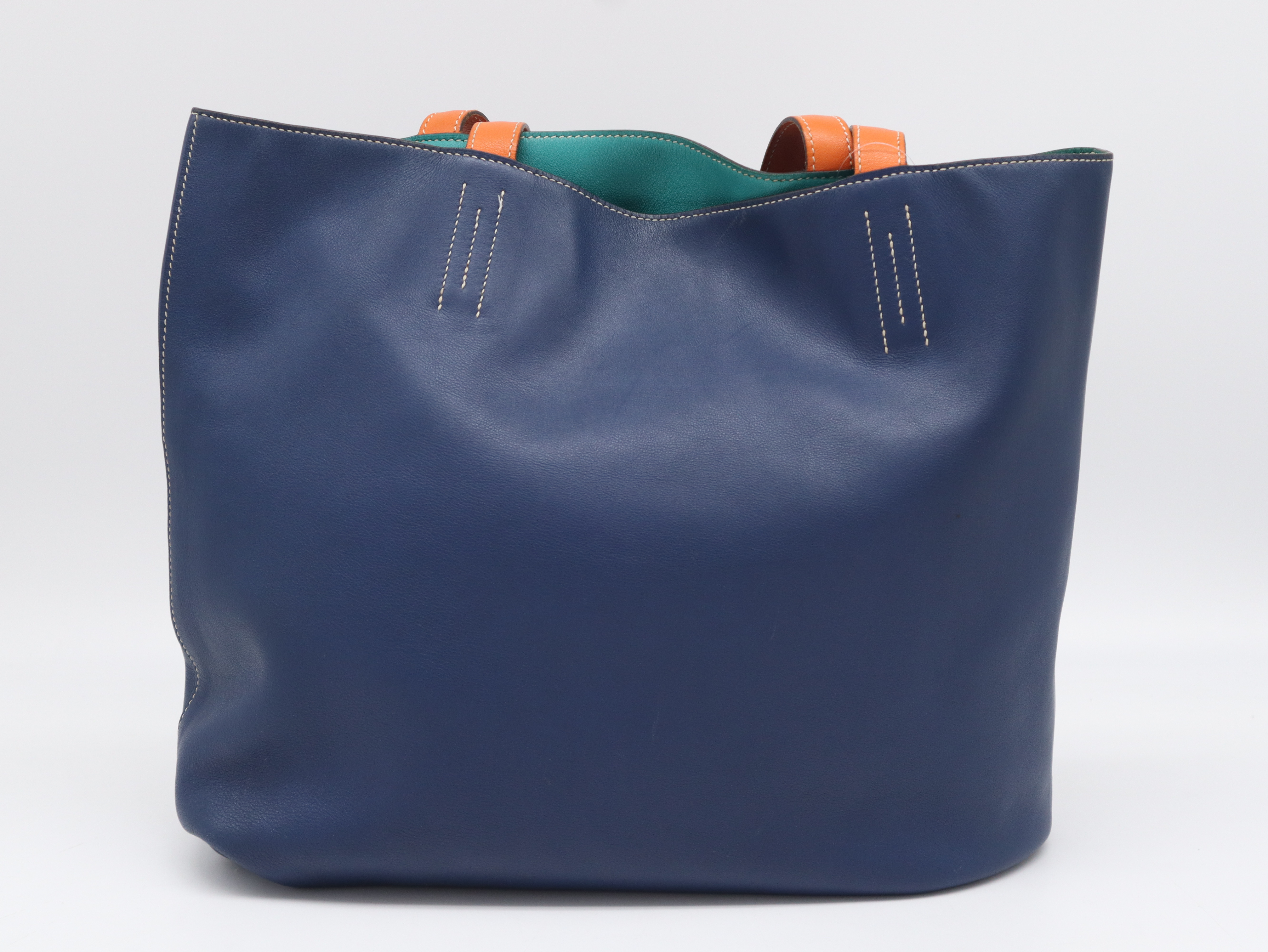 Double Sens 36 Tote Bag, A-stamp, Leather, Reversible, Navy Green Orange Tote Bag — view 2