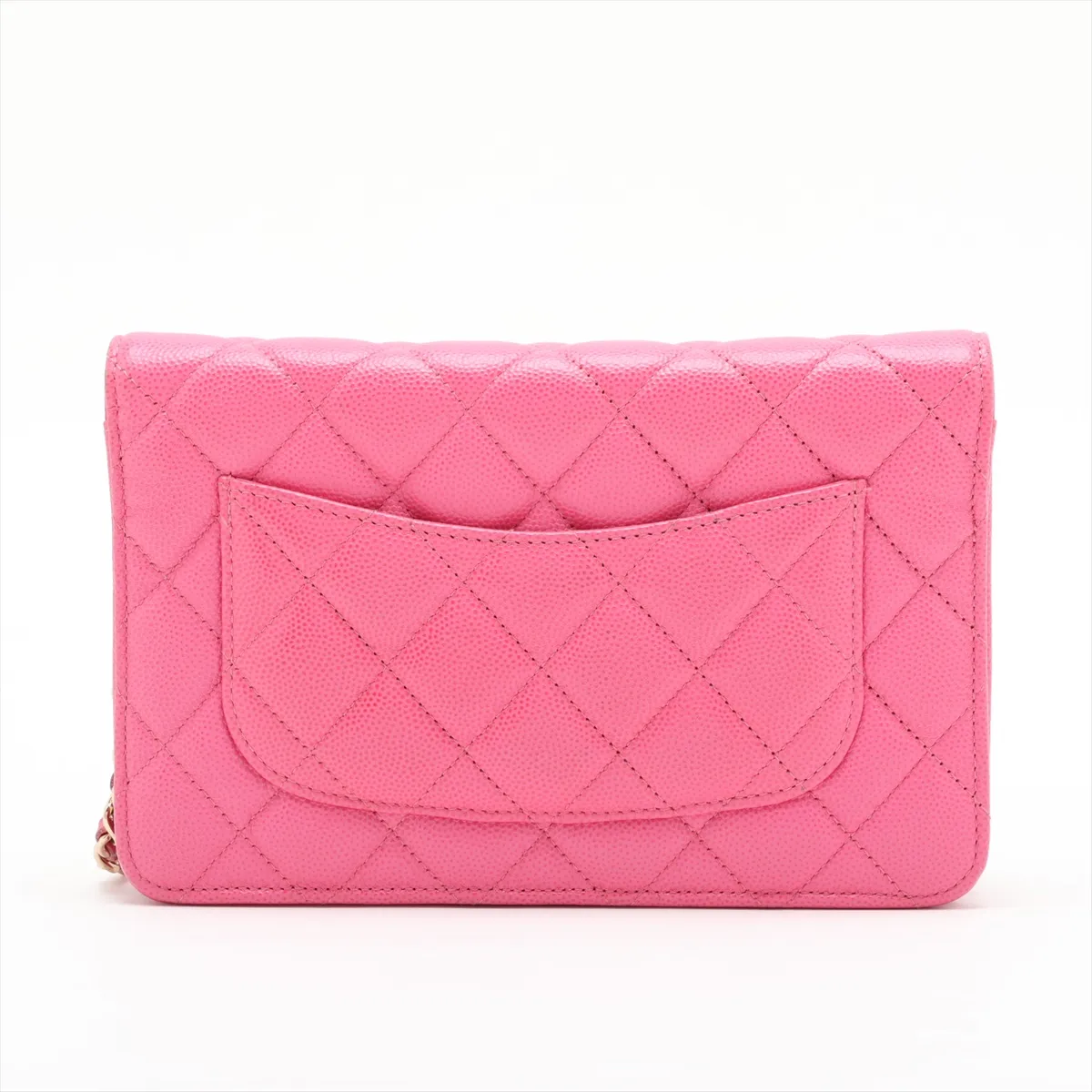 Matelassé Caviar Skin Chain Wallet, Pink with Gold Hardware, 29922302, Serial Number 29, AP0250 — view 2