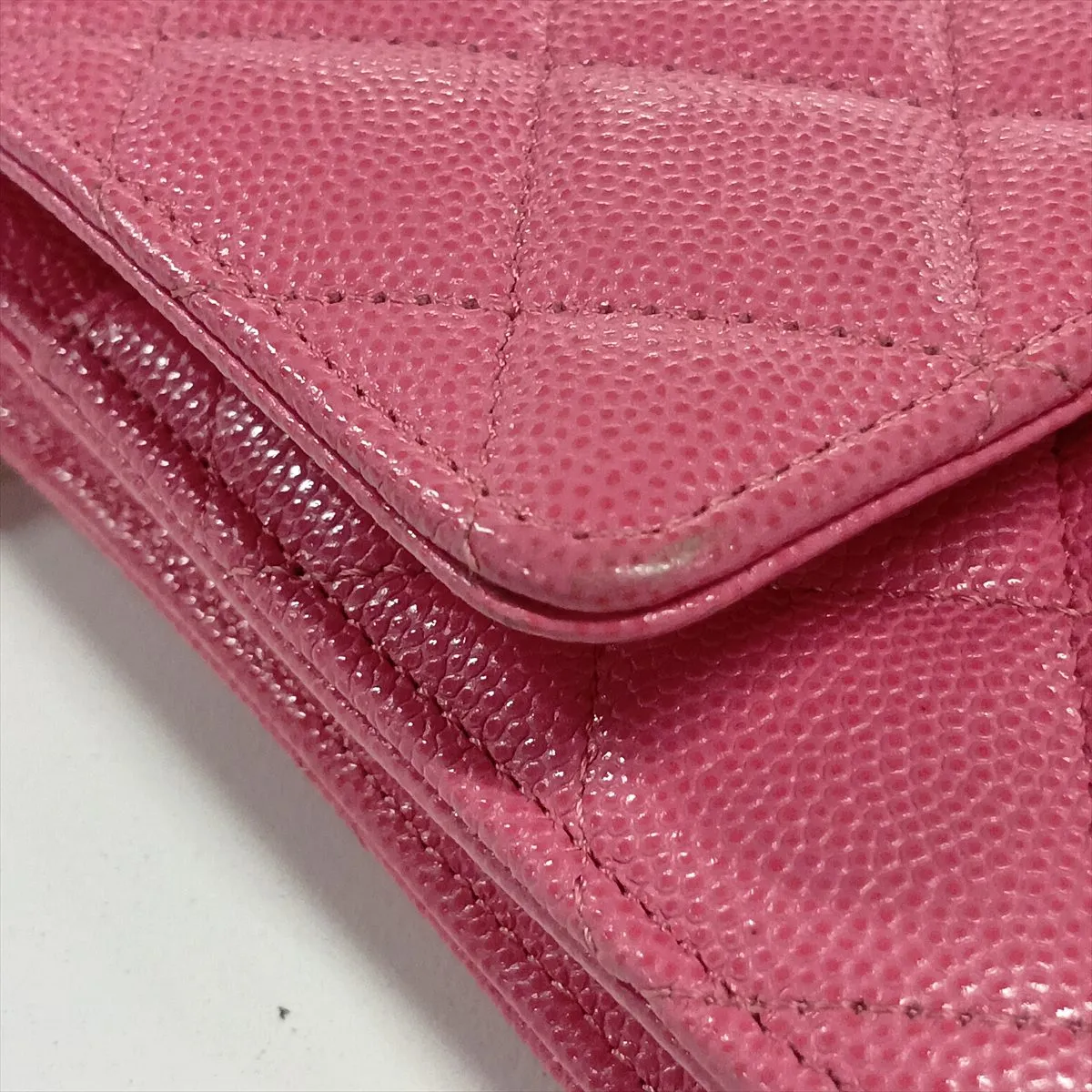 Matelassé Caviar Skin Chain Wallet, Pink with Gold Hardware, 29922302, Serial Number 29, AP0250 — view 12