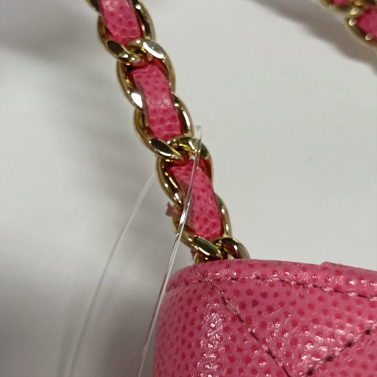 Matelassé Caviar Skin Chain Wallet, Pink with Gold Hardware, 29922302, Serial Number 29, AP0250 — view 15