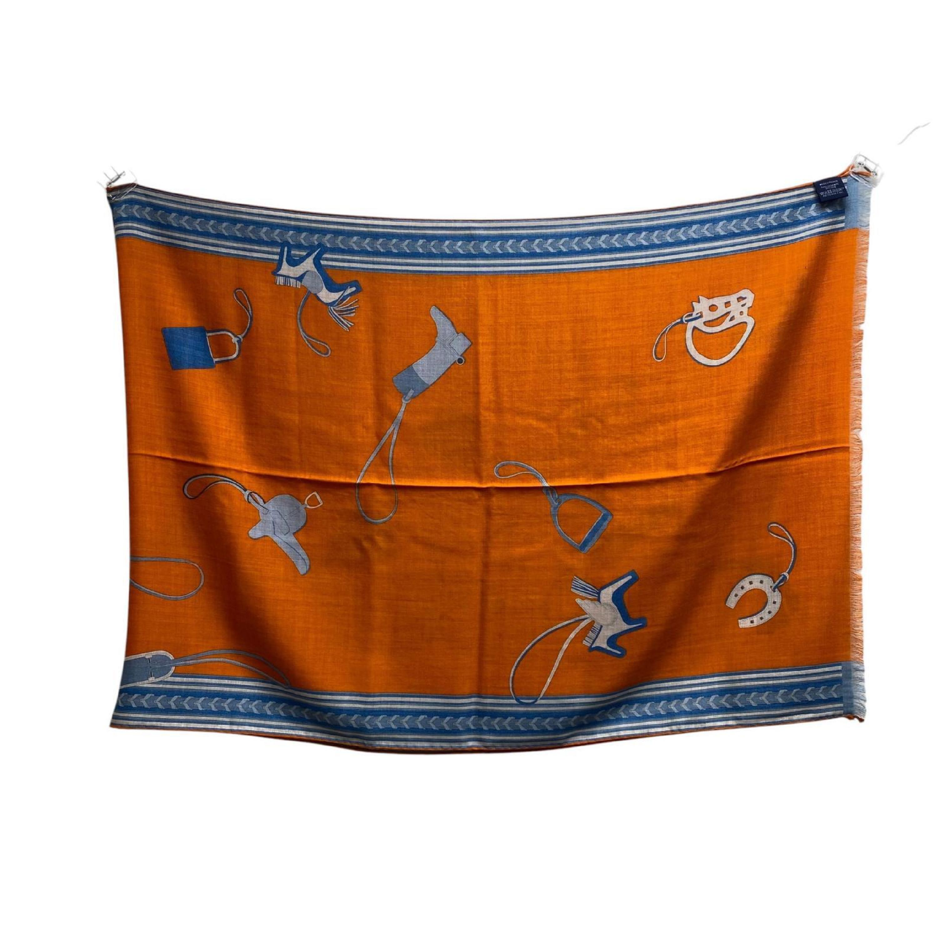 【*Shipped from: Hong Kong*】HERMES ( ) Orange Cashmere 70%/Silk 30% Pegasus Scarf Other Accessories — view 2