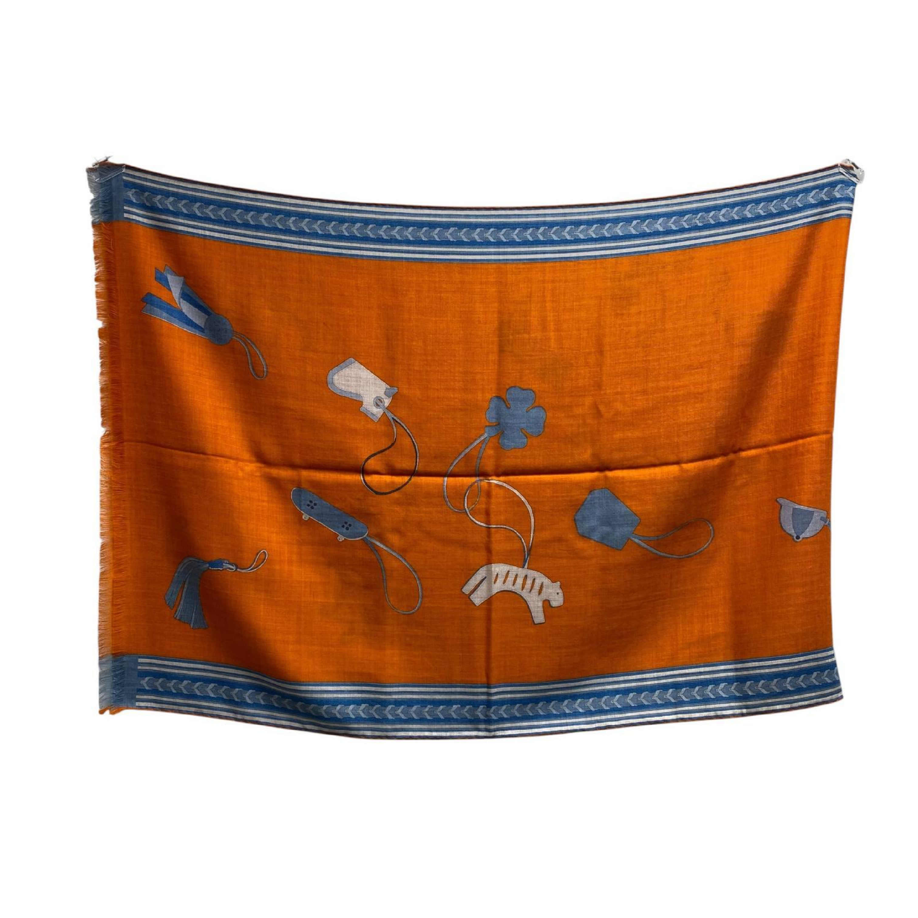 【*Shipped from: Hong Kong*】HERMES ( ) Orange Cashmere 70%/Silk 30% Pegasus Scarf Other Accessories — view 3