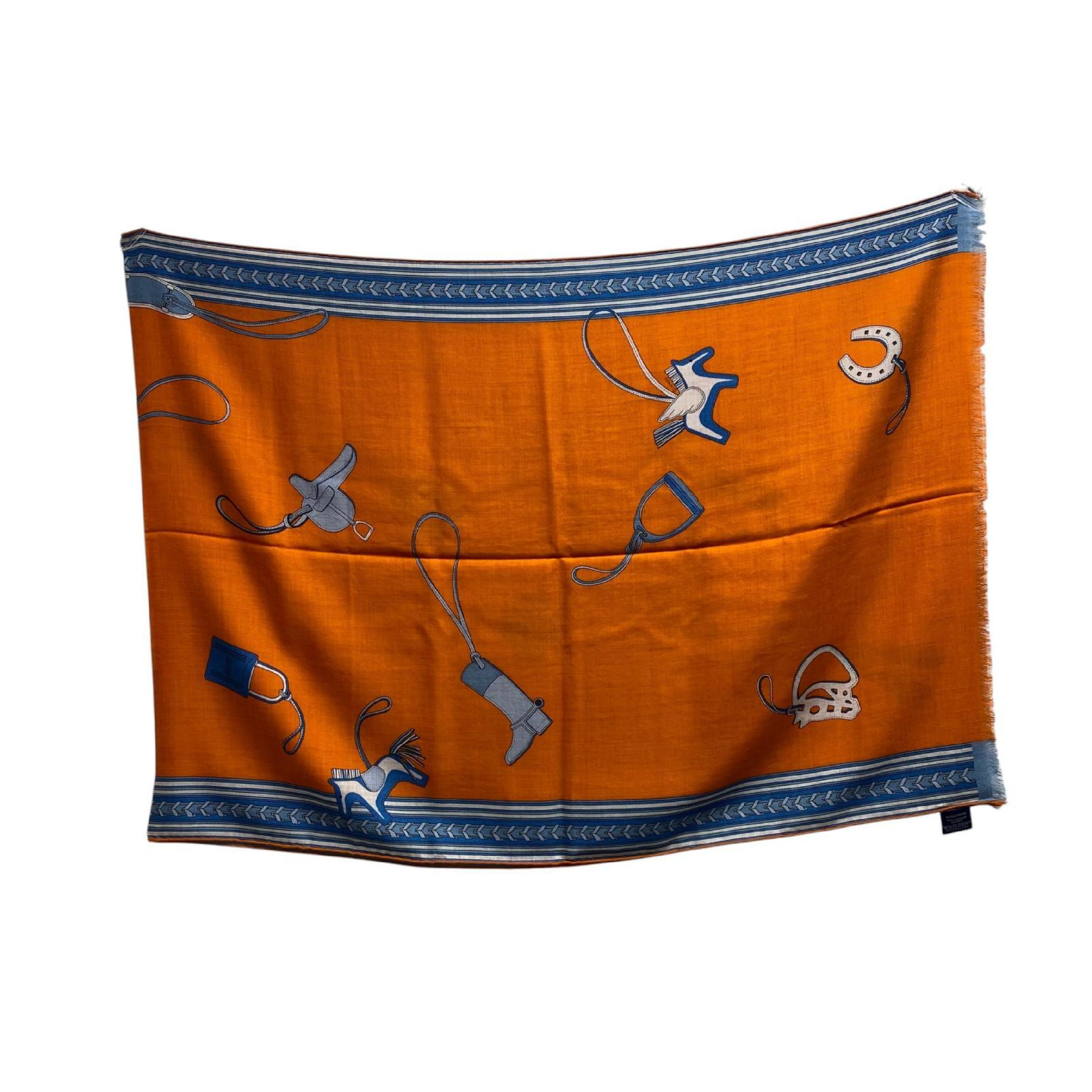 【*Shipped from: Hong Kong*】HERMES ( ) Orange Cashmere 70%/Silk 30% Pegasus Scarf Other Accessories — view 4