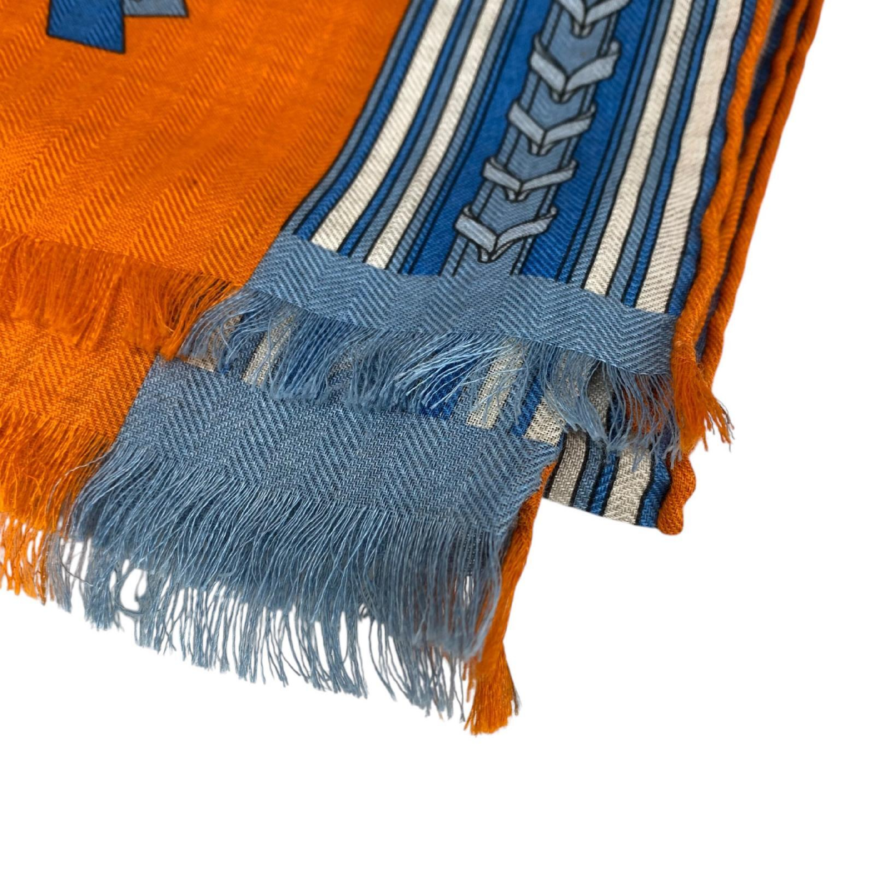 【*Shipped from: Hong Kong*】HERMES ( ) Orange Cashmere 70%/Silk 30% Pegasus Scarf Other Accessories — view 5