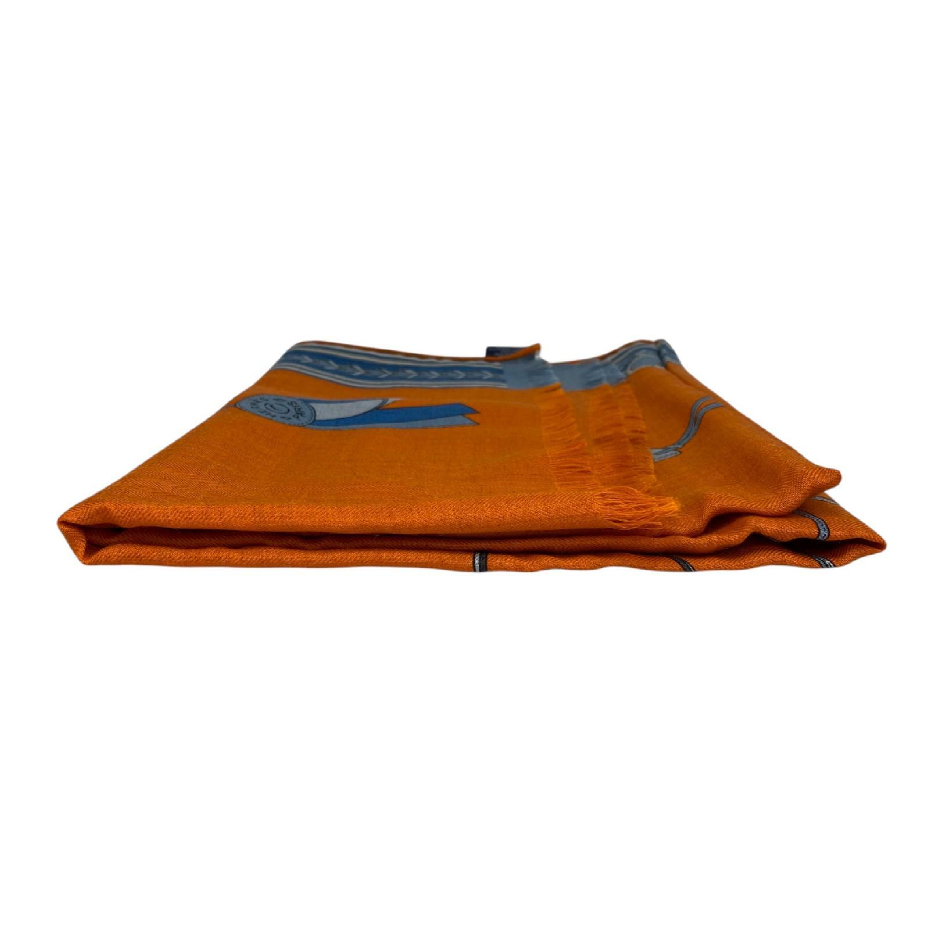 【*Shipped from: Hong Kong*】HERMES ( ) Orange Cashmere 70%/Silk 30% Pegasus Scarf Other Accessories — view 6
