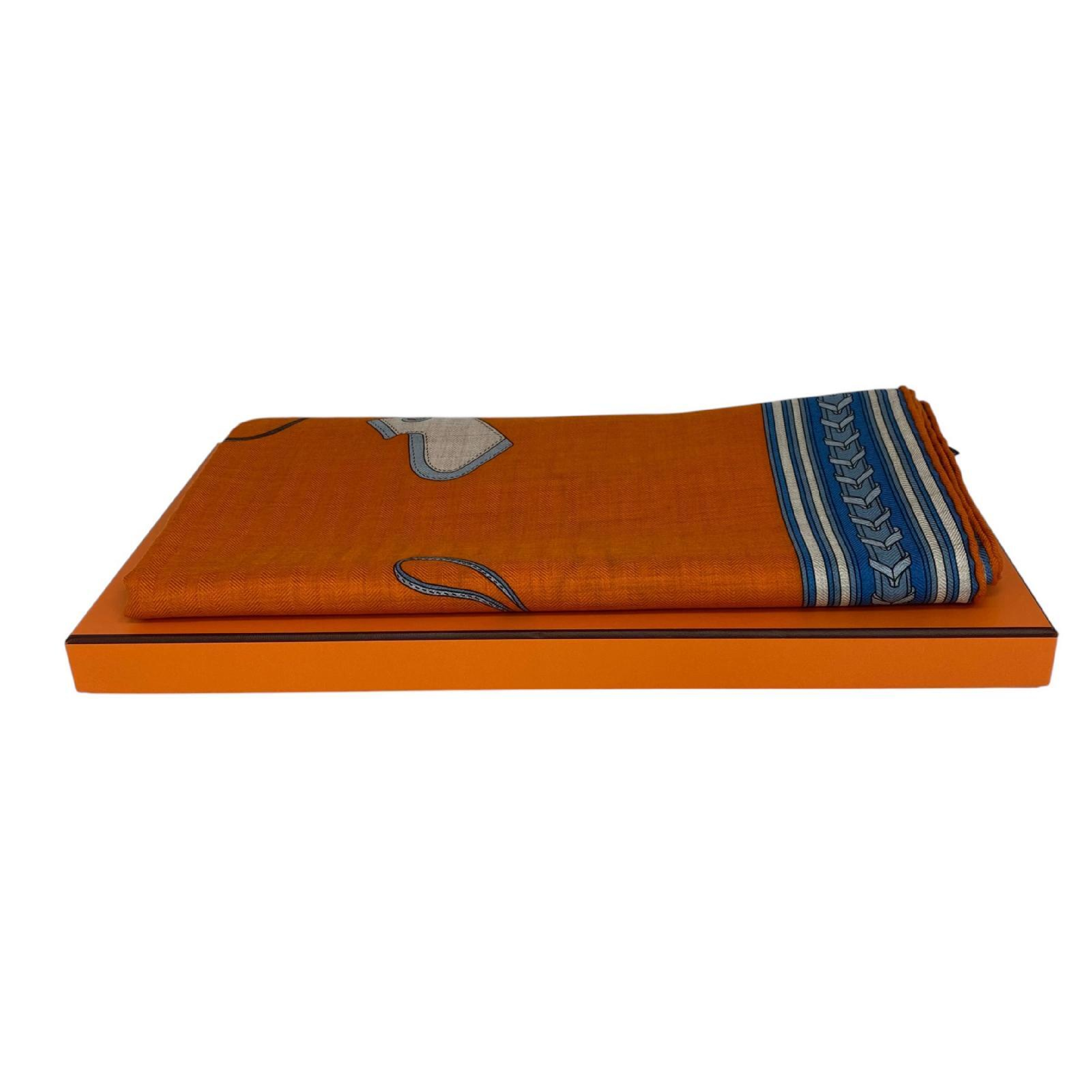 【*Shipped from: Hong Kong*】HERMES ( ) Orange Cashmere 70%/Silk 30% Pegasus Scarf Other Accessories — view 8