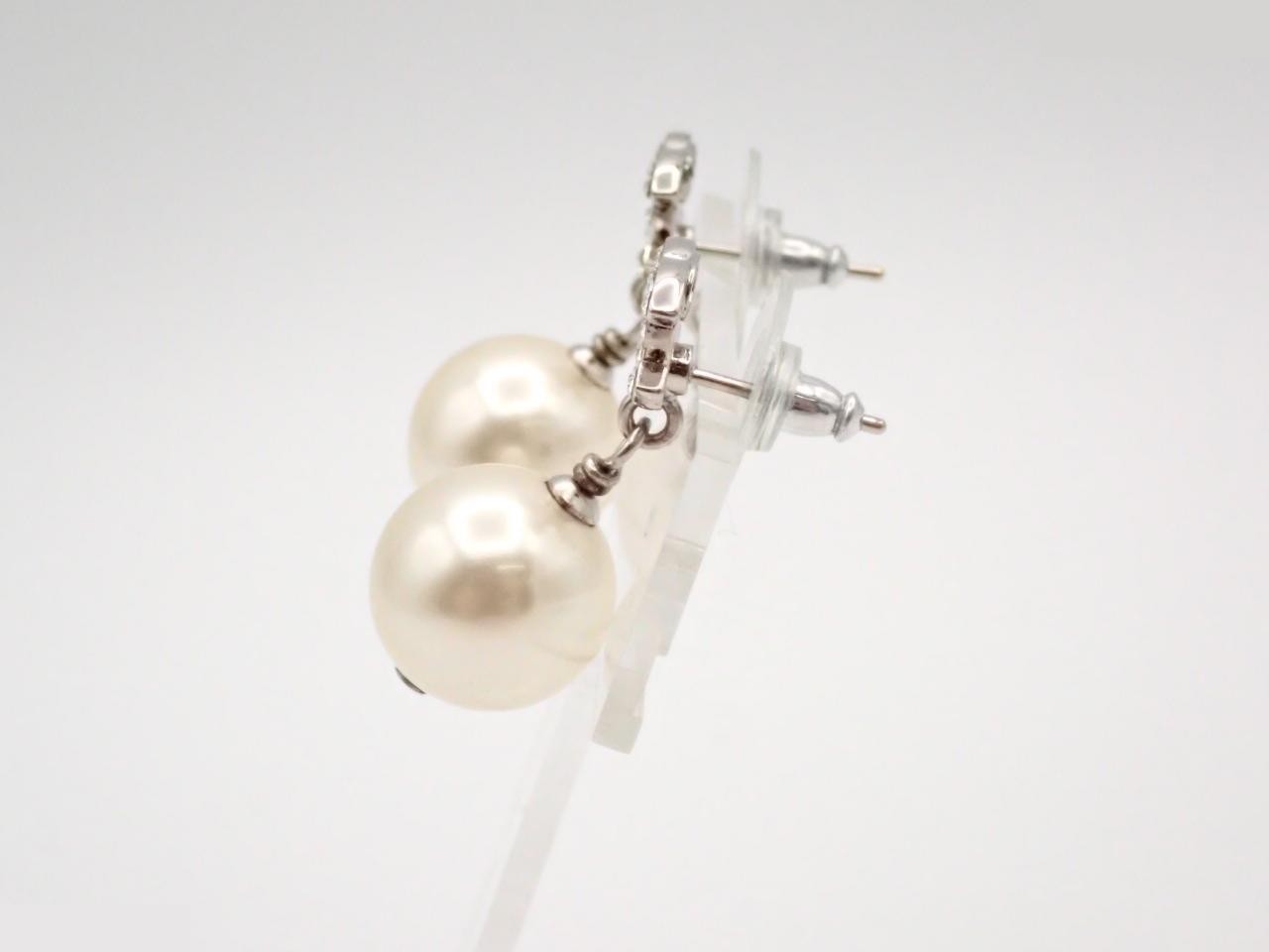 earrings, A19V, Coco Mark, stone, pearl, 2.8cm in height. — view 3