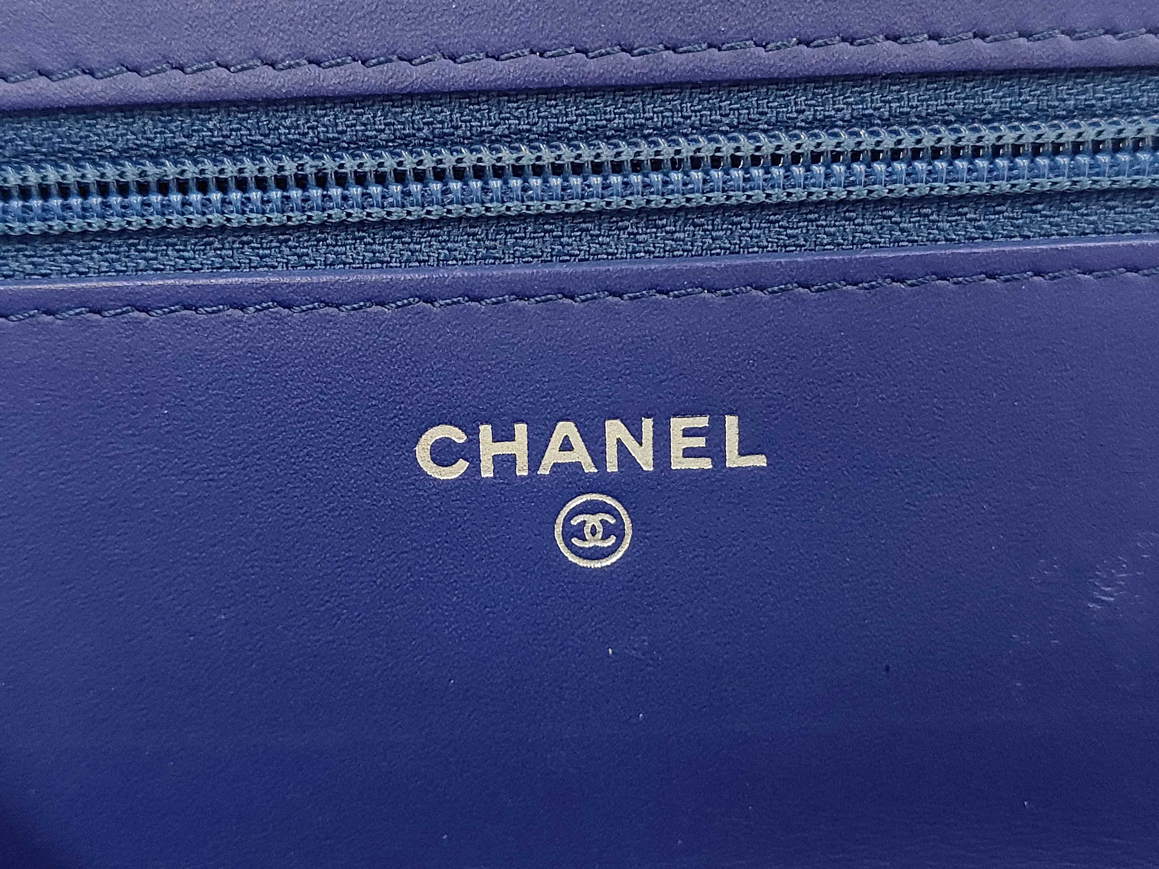 WOC Blue Calfskin Medium Big Logo Embossed Shoulder Bag — view 11