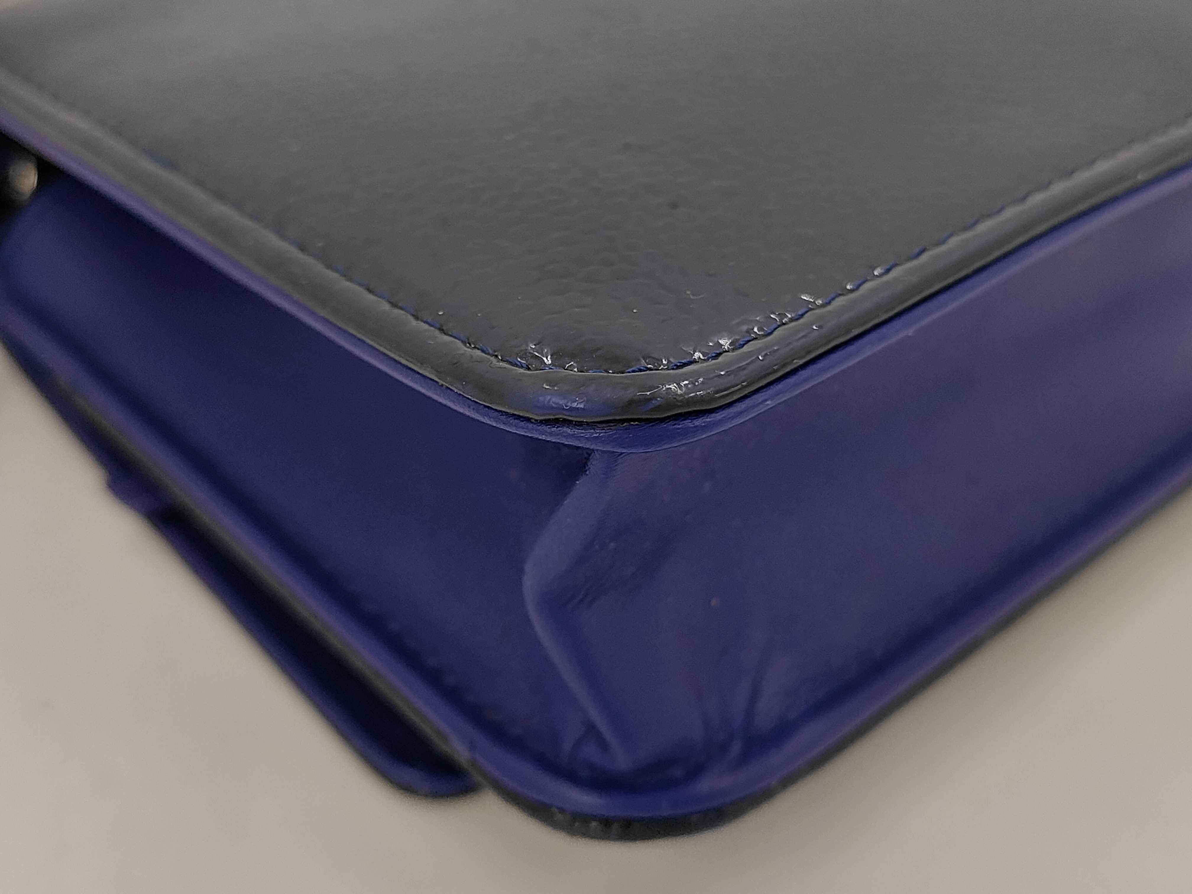 WOC Blue Calfskin Medium Big Logo Embossed Shoulder Bag — view 3