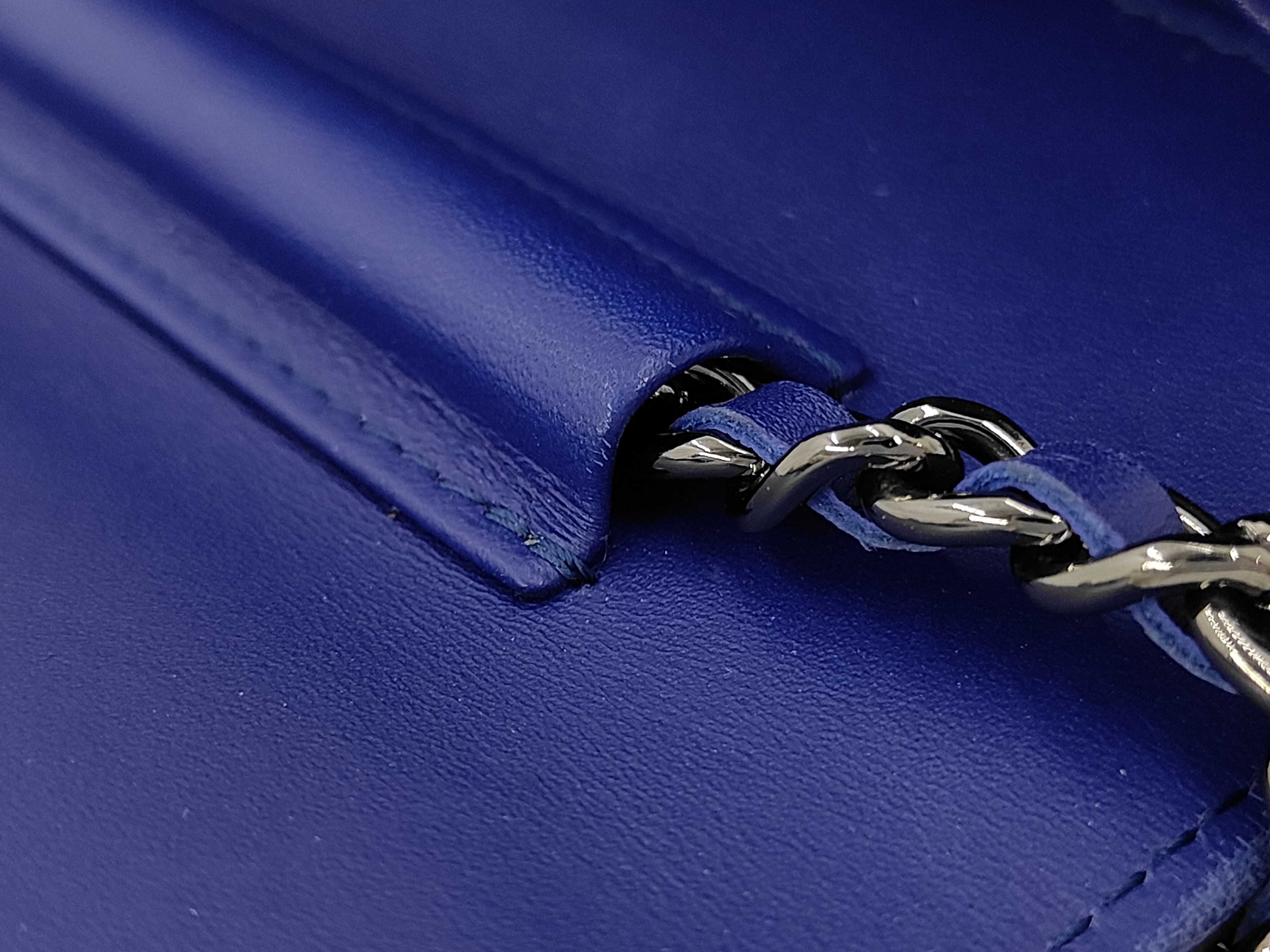 WOC Blue Calfskin Medium Big Logo Embossed Shoulder Bag — view 5