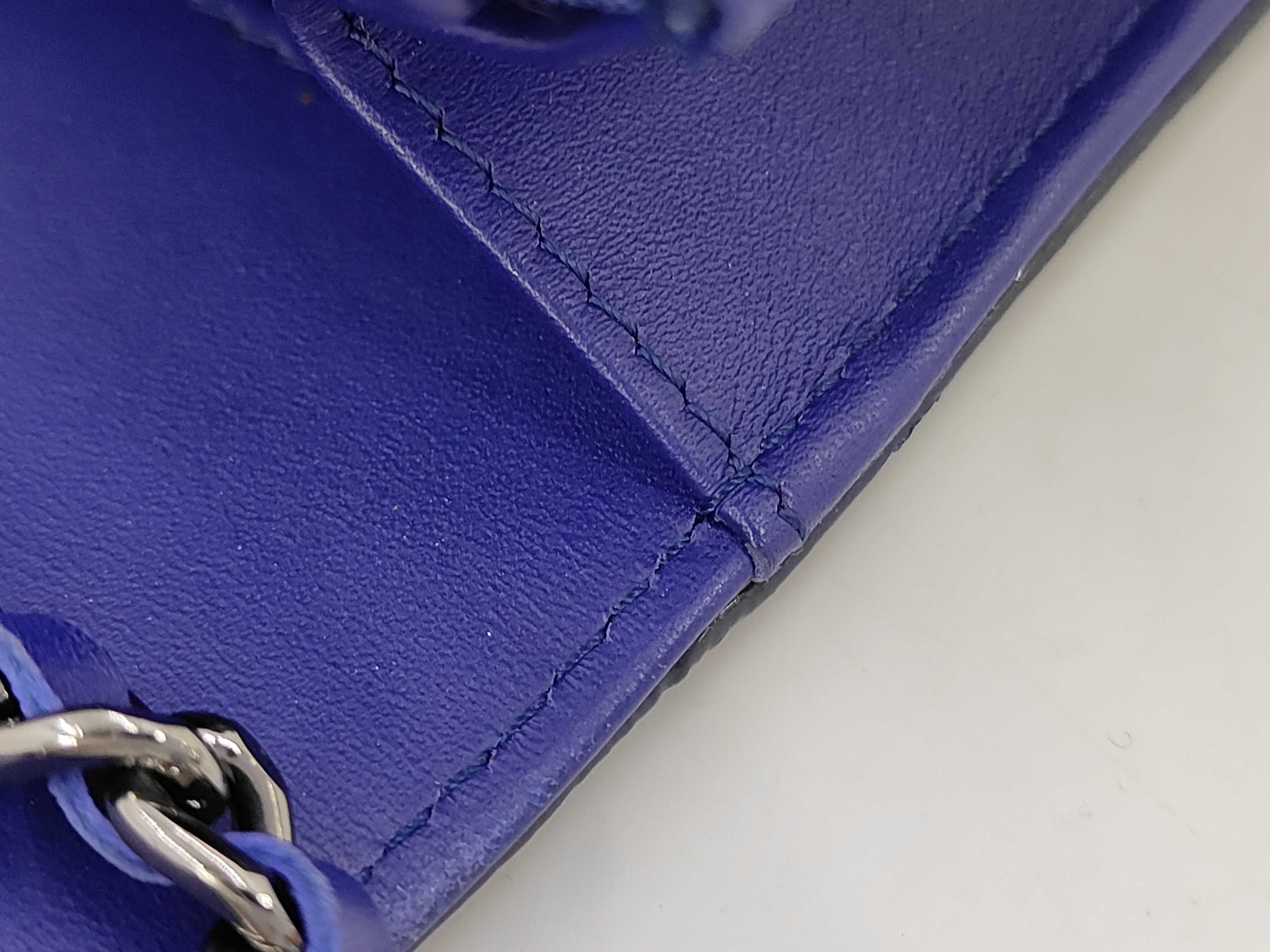 WOC Blue Calfskin Medium Big Logo Embossed Shoulder Bag — view 8