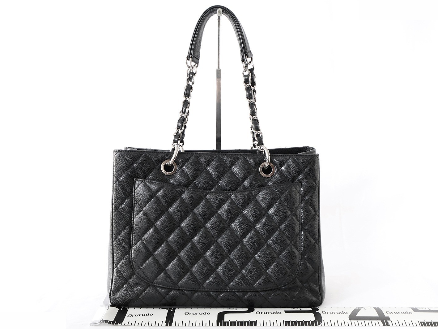 Caviar Skin GST Chain Tote Bag, Black — view 2