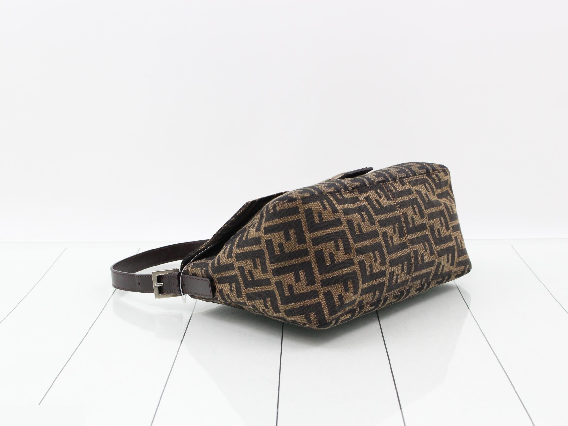 ZUCCA Mamma Bucket Shoulder Bag, Canvas/Leather, Brown — view 5