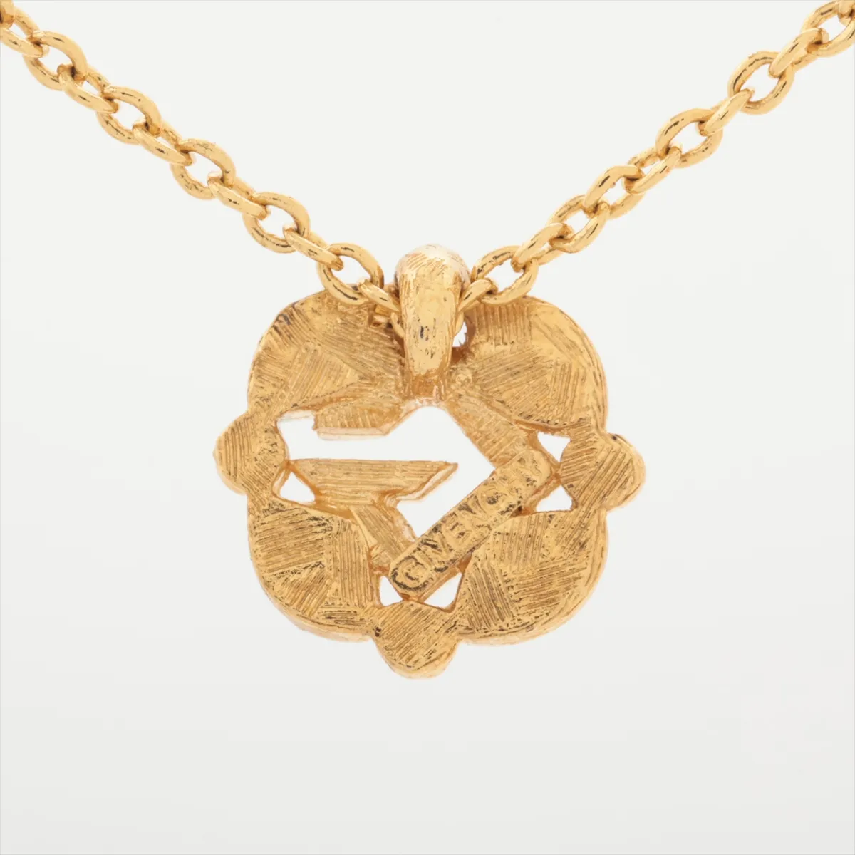 G logo necklace, GP x rhinestone, gold. Shows signs of wear, — view 2